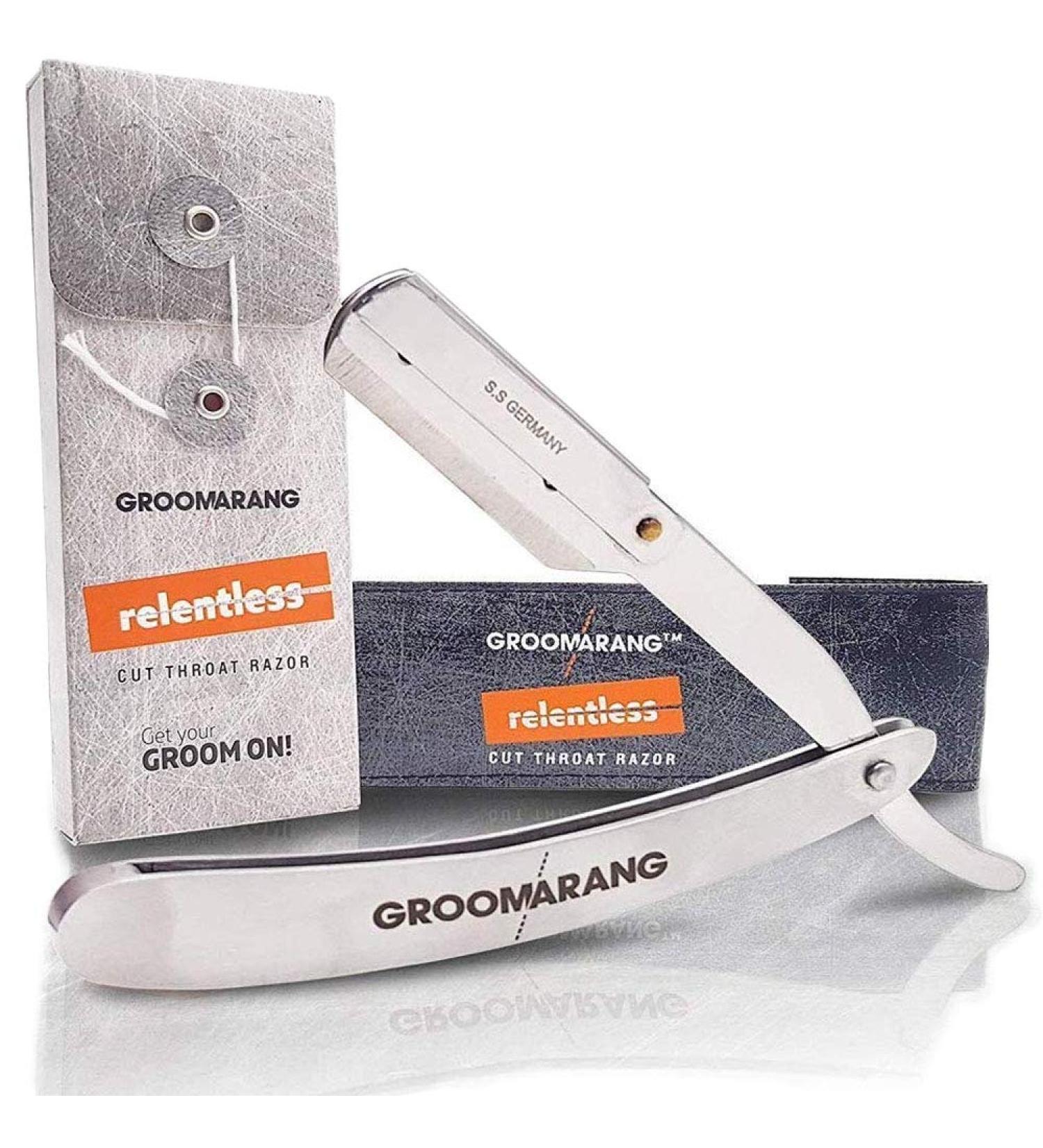 Groomarang Men's Beard Shaver Razor with Leather Case - Premium Grooming Tool for International Shipping - Buy Online on GoSupps.com