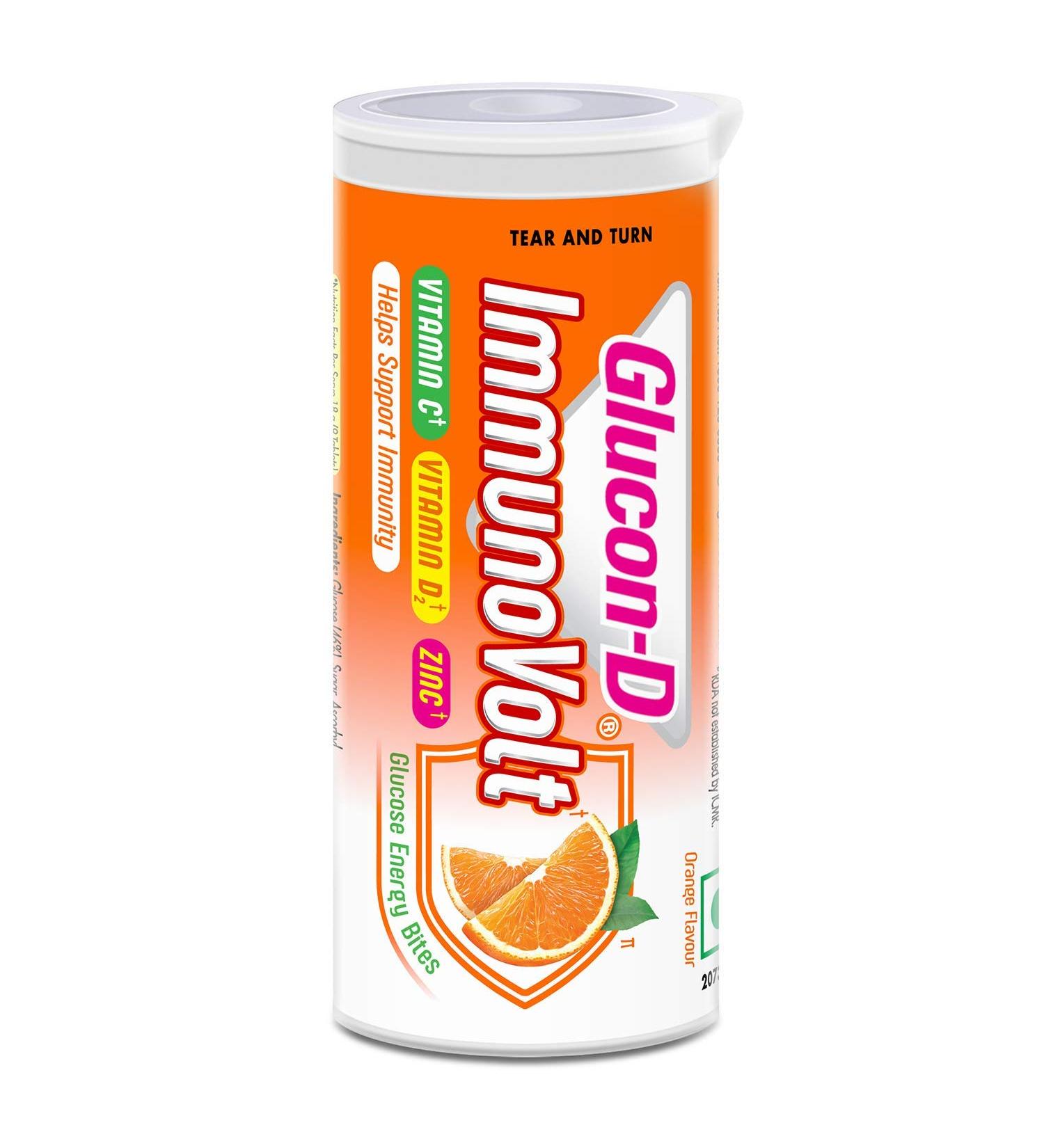 Buy Glucon-D Immunovolt Energy Bite Tube - 9 Chewable Tablets 18gm (Orange Pack of 10) | International Shipping Available - Buy Online on GoSupps.com
