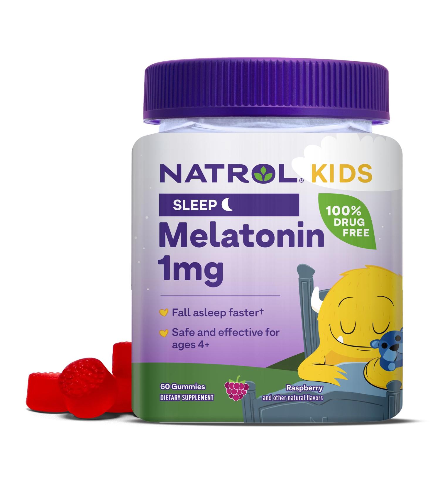 Natrol Kids Melatonin 1mg Supplement for Restful Sleep Sleep Gummies for Children 60 Raspberry-Flavored Melatonin Gummies 60 Day Supply - Buy Online on GoSupps.com