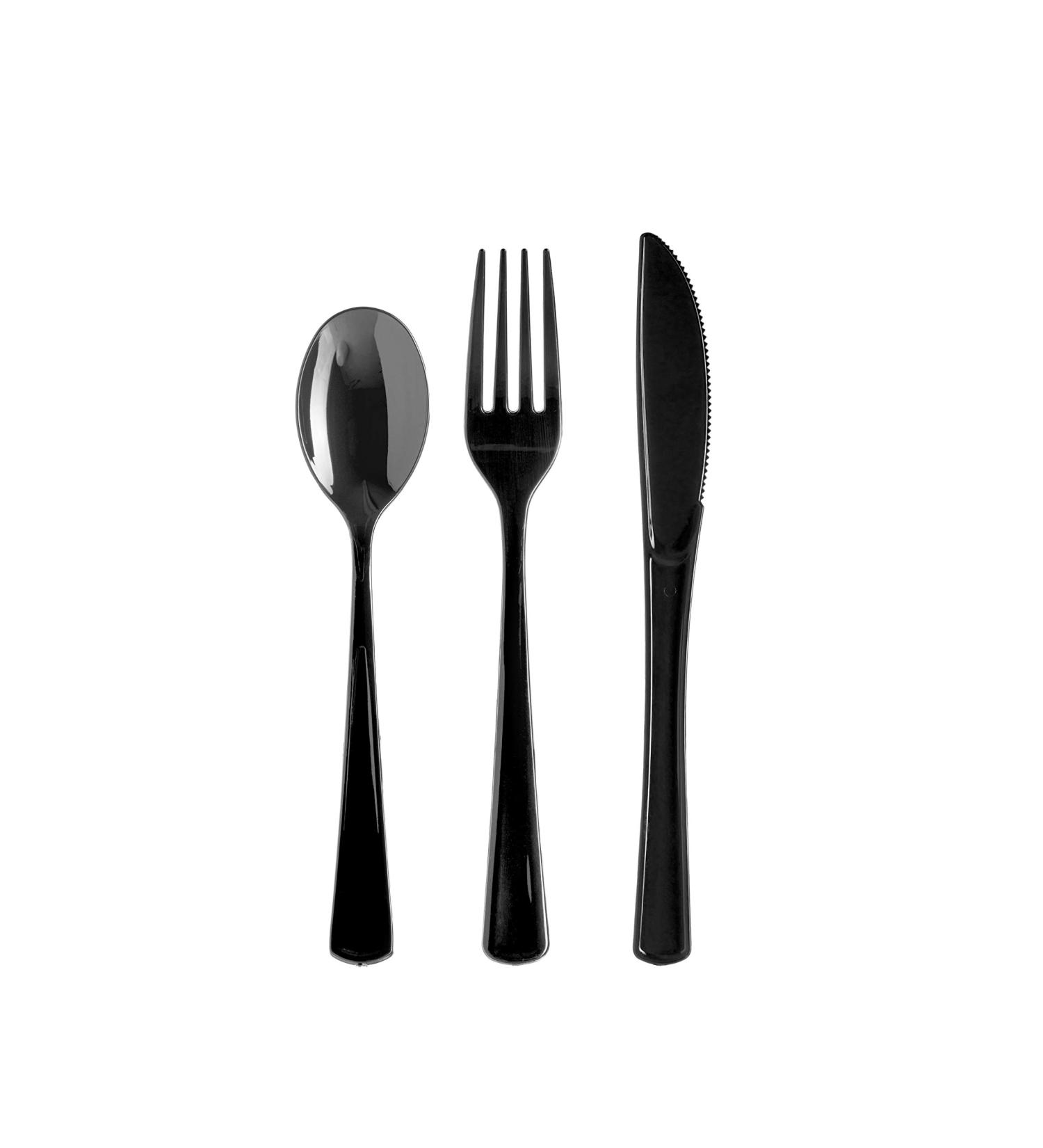150 Pack Black Plastic Utensils Set - Heavy Duty Cutlery for Parties | 50 Forks, 50 Spoons, 50 Knives - Buy Online on GoSupps.com