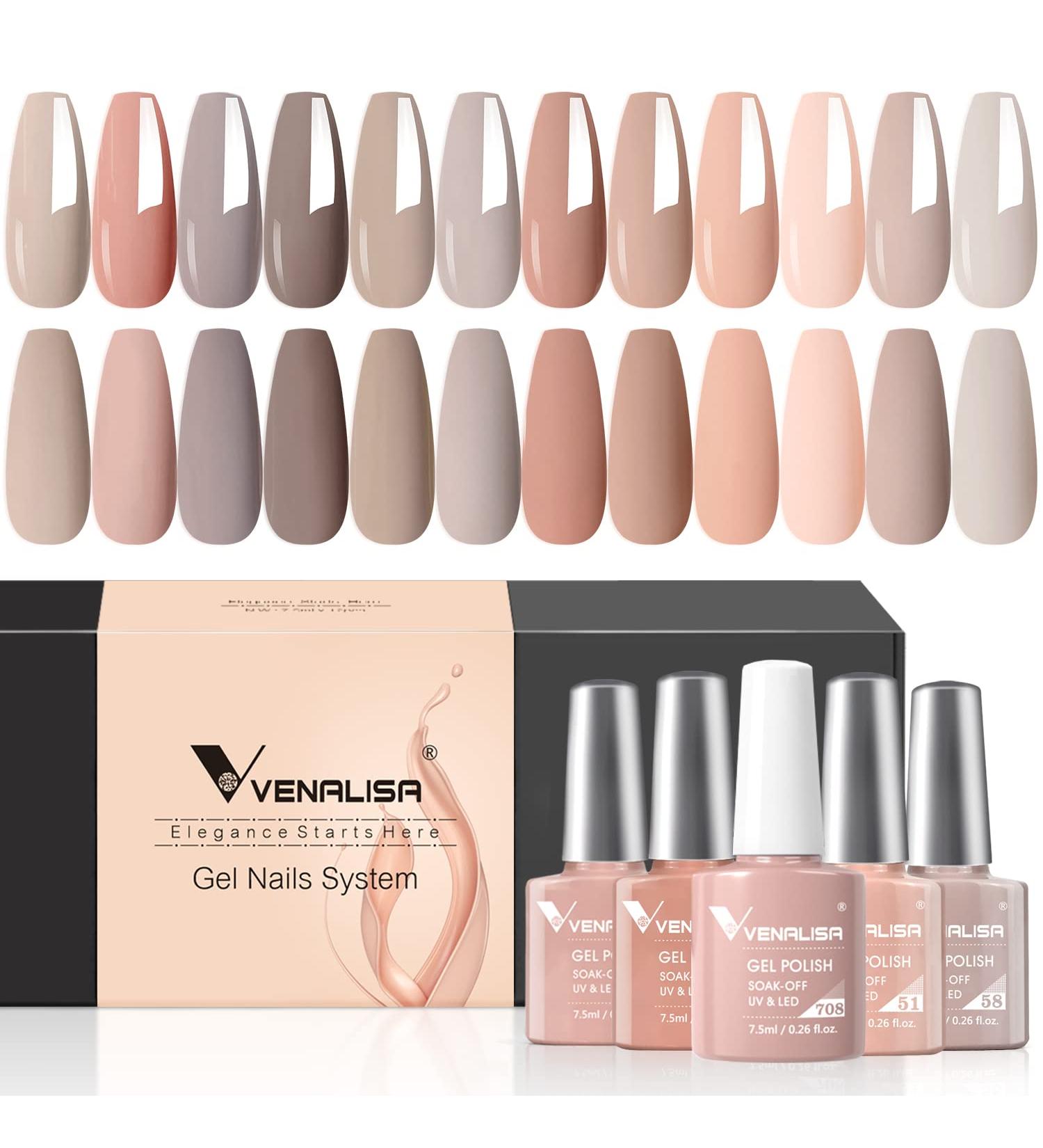 VENALISA Nude Gel Nail Polish Set Gel Nail Polish Kit 12 Colors Pink Grey Beige Rose Natural Skin Tone Soak Off UV Nail Polish for beginner manicure at home - Buy Online on GoSupps.com