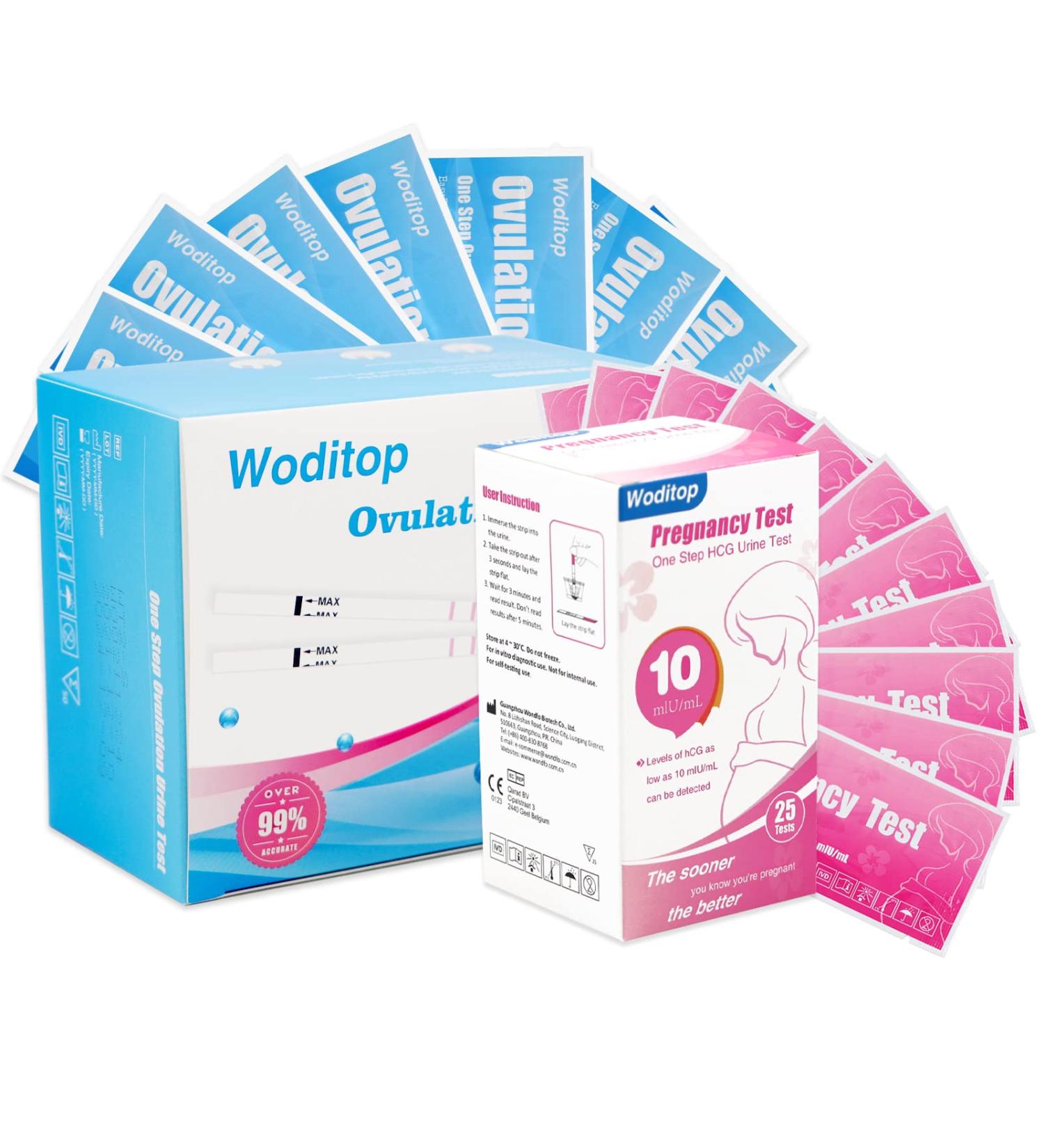 Pregnancy & Ovulation Test Strips Combo Kit - 25 Pregnancy Strips & 50 LH Tests - Early Detection, 10 MIU/ml Sensitivity - Buy Online on GoSupps.com