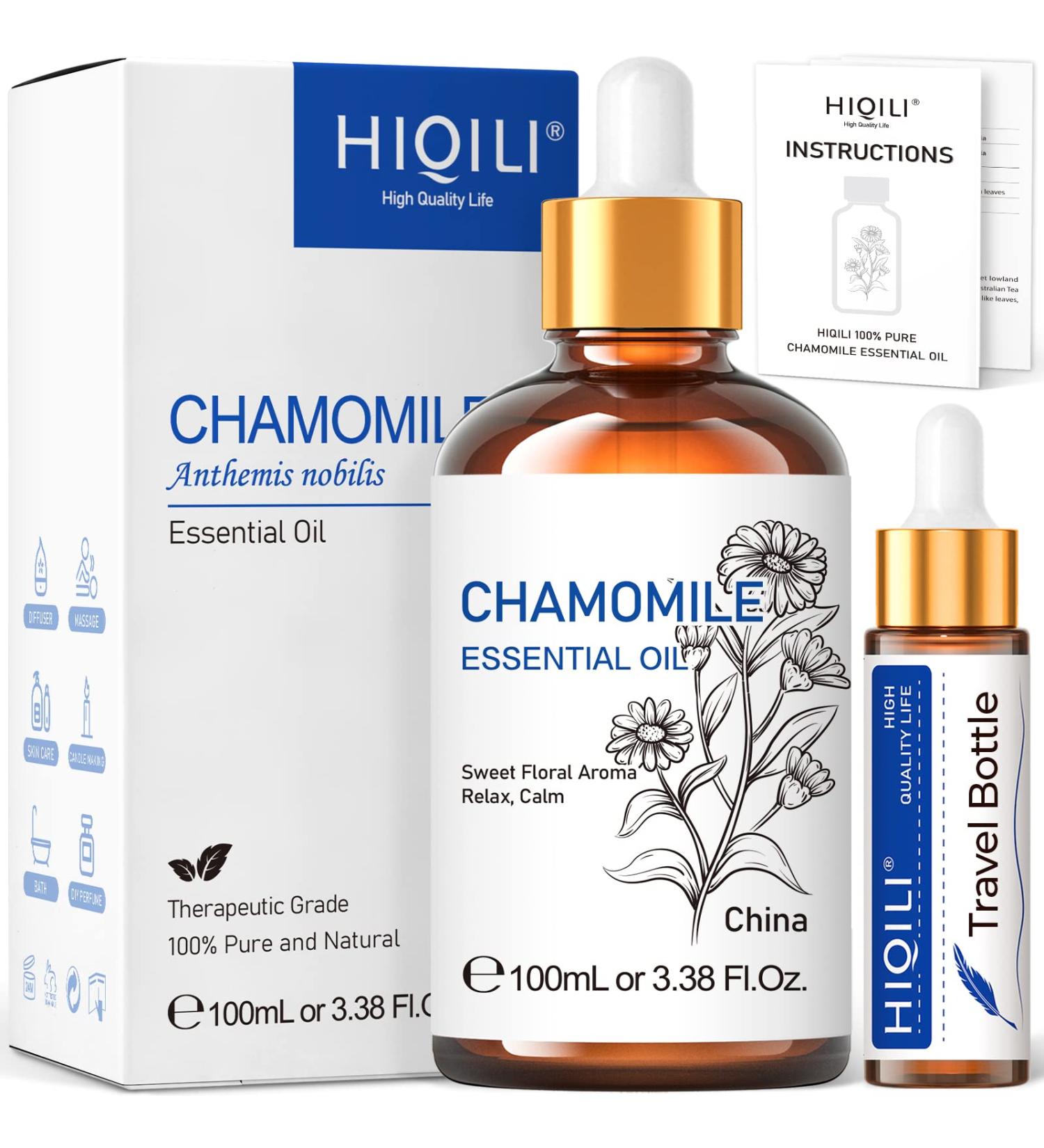 HIQILI Chamomile Essential Oil - 100% Pure Natural Oil for Skin, Hair, Diffuser, and Aromatherapy - 3.38 Fl Oz (100.00 ml) - Pack of 1 - Buy Online on GoSupps.com