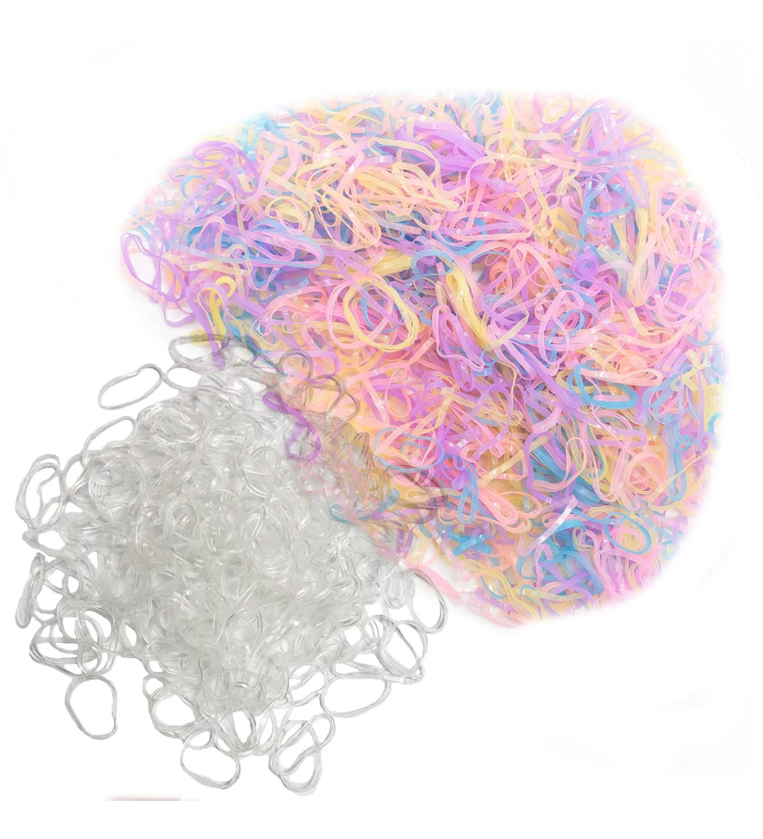 Elastic Hair Bands Set - 1000 Clear + 1000 Coloured Mini Rubber Bands for Kids, Girls, Children - Perfect for Braids, Wedding Hairstyles, Dreadlocks - Buy Online on GoSupps.com