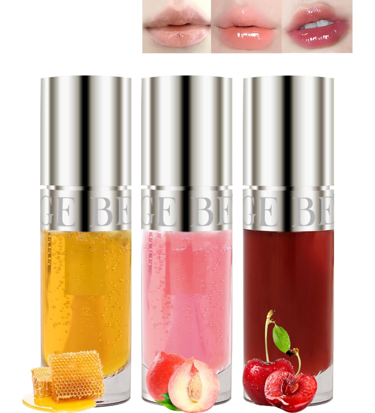 Lip Glow Oil Kit | 3 Colors Moisturizing Tinted Lip Gloss | Hydrating Comfort Oil Lip Tint & Stain | Non-sticky Glow Reviver Lip Care for Women - Buy Online on GoSupps.com