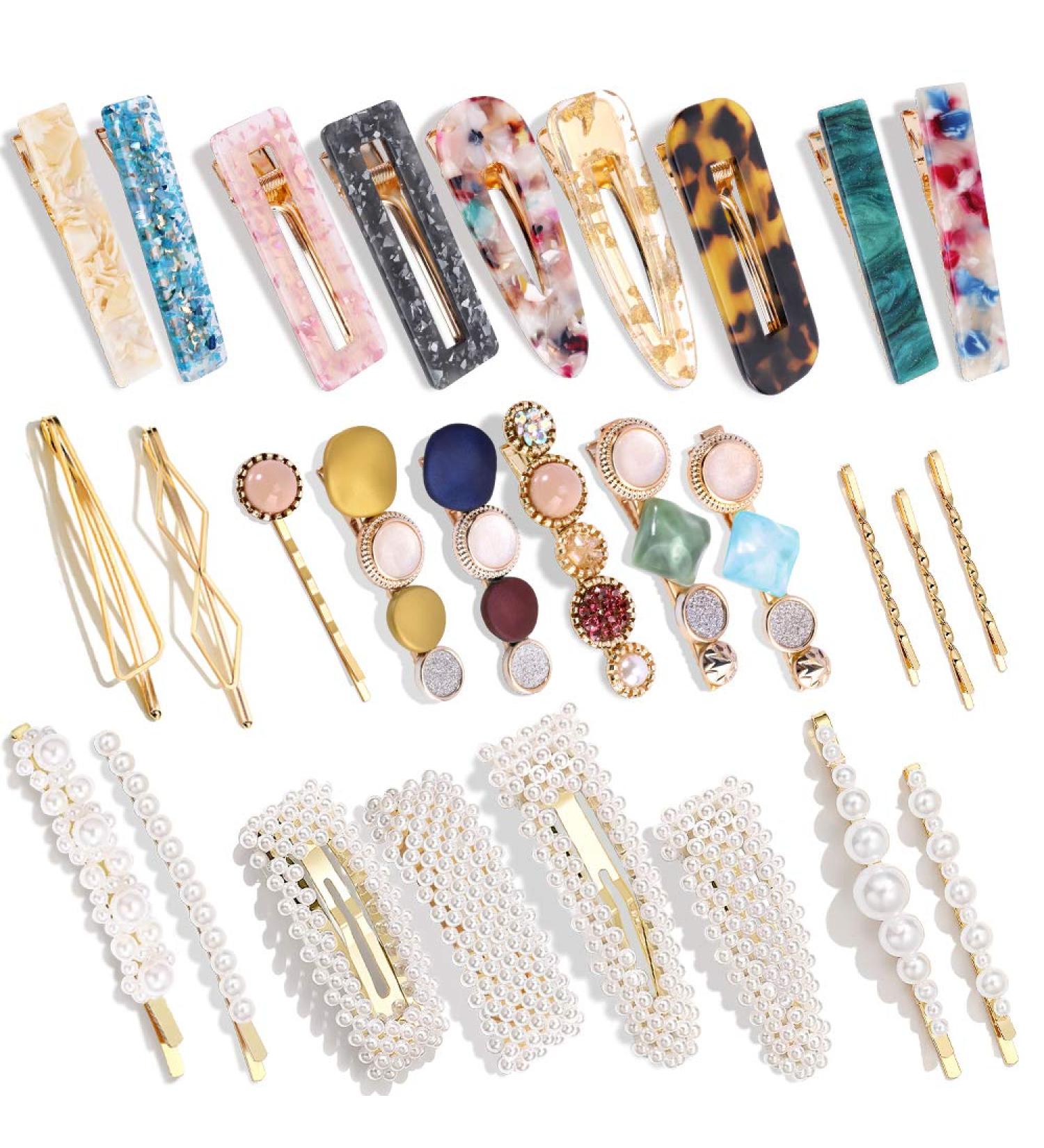 Hingwah Pearls & Resin Hair Clips Set | Handmade Barrettes & Bobby Pins for Women | Elegant Gold Hair Accessories & Gifts - Buy Online on GoSupps.com