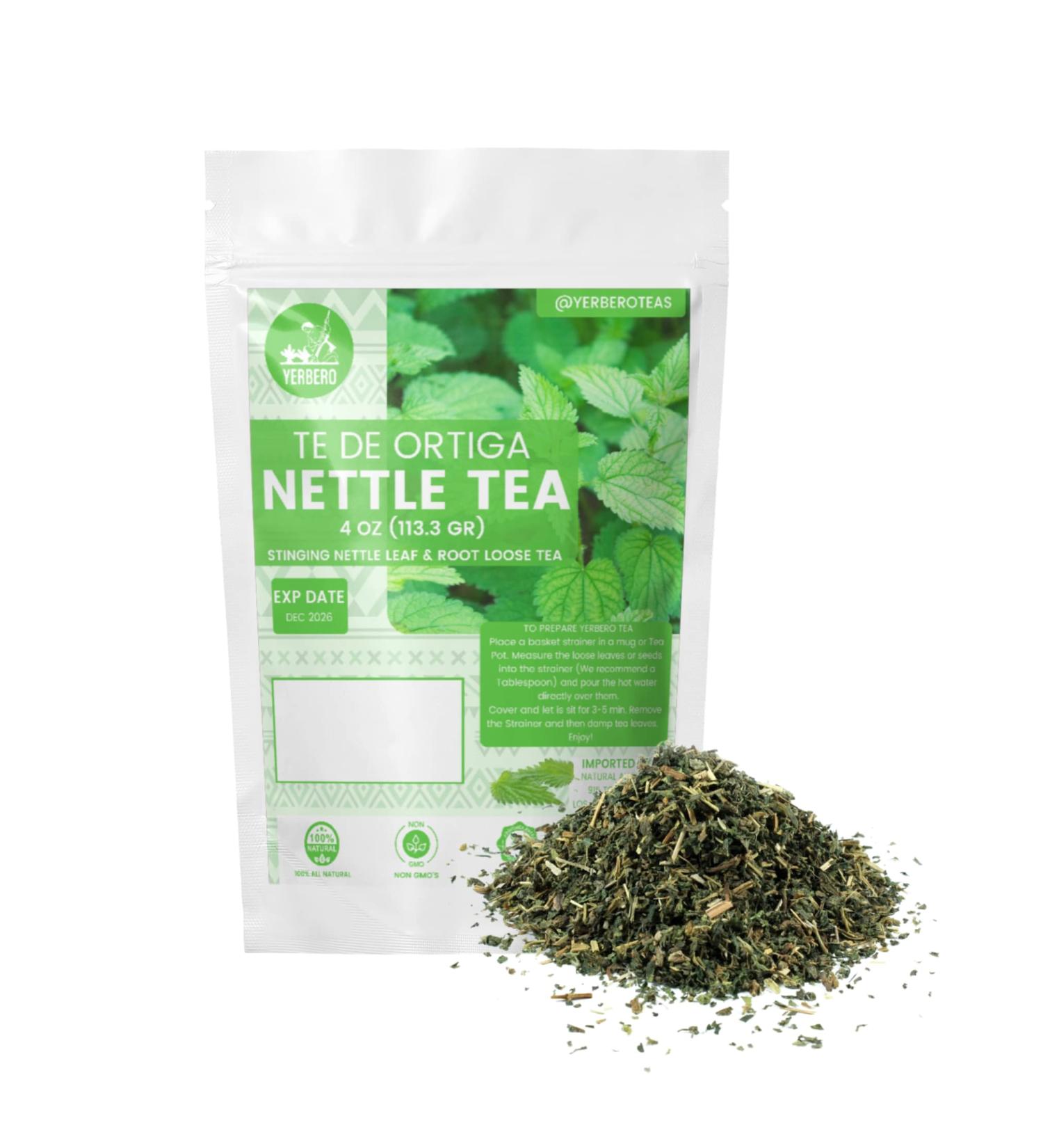 Organic Yerbero Stinging Nettle Tea 4oz | Urtica Dioica | Wildcrafted Loose Leaf & Root Tea | 30+ Cups | Resealable Bag | Non-GMO & Gluten-Free - Buy Online on GoSupps.com
