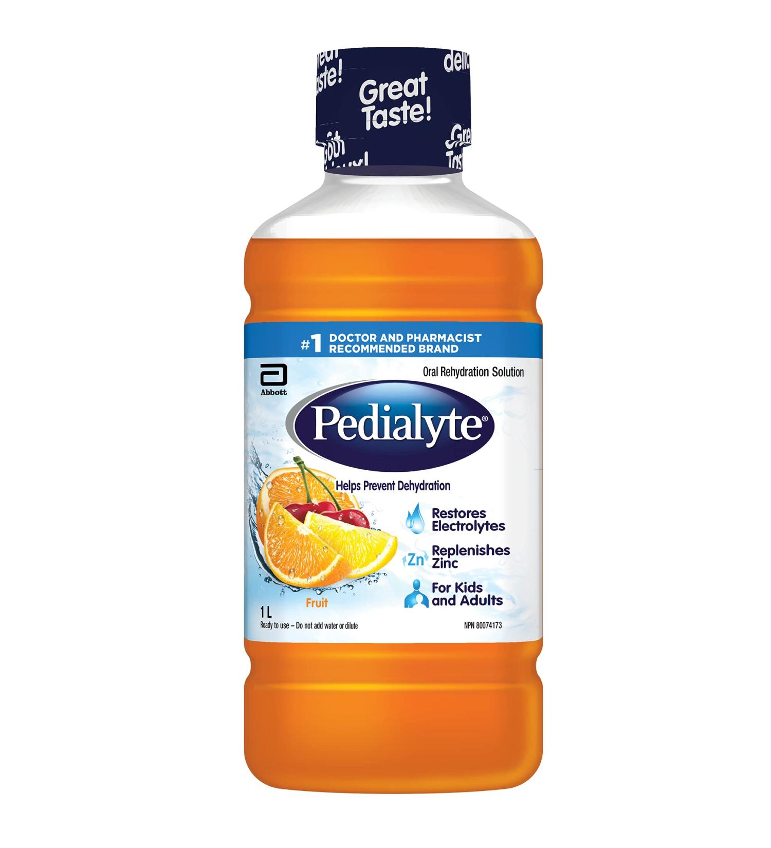 Pedialyte Electrolyte Drink Oral Rehydration Solution Fruit 1-L Bottle Drink Flavored Orange Fruit 1 l (Pack of 1) - Buy Online on GoSupps.com