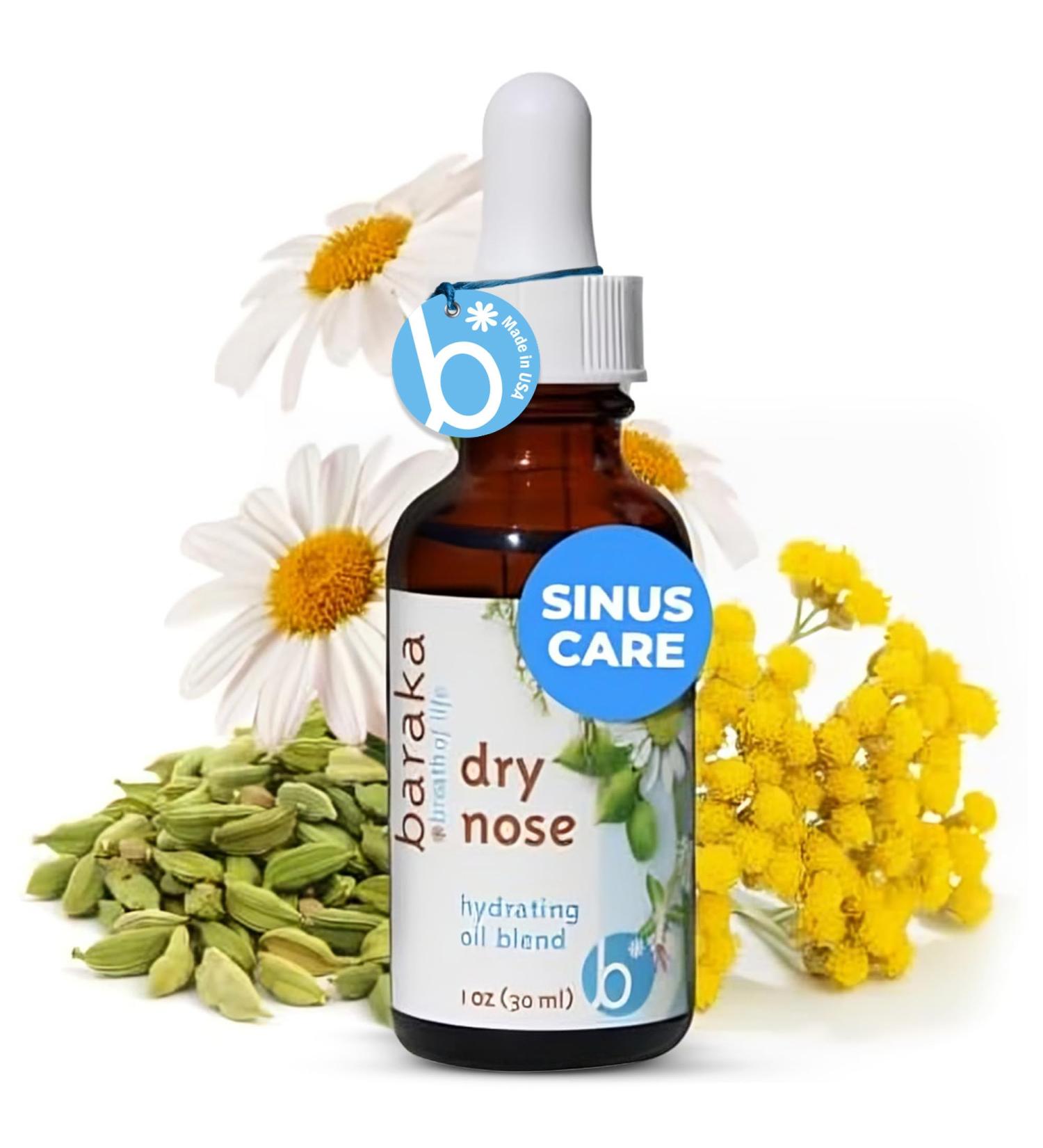 Baraka Dry Nose Nasal Oil Hydrating Nose Moisturizer for Dry Nasal Passages Organic Essential Oils (Cardamom Everlast German & Roman Chamomile) in Sesame Oil Base 1-Pack (1-oz Dropper Bottle) Single - Buy Online on GoSupps.com