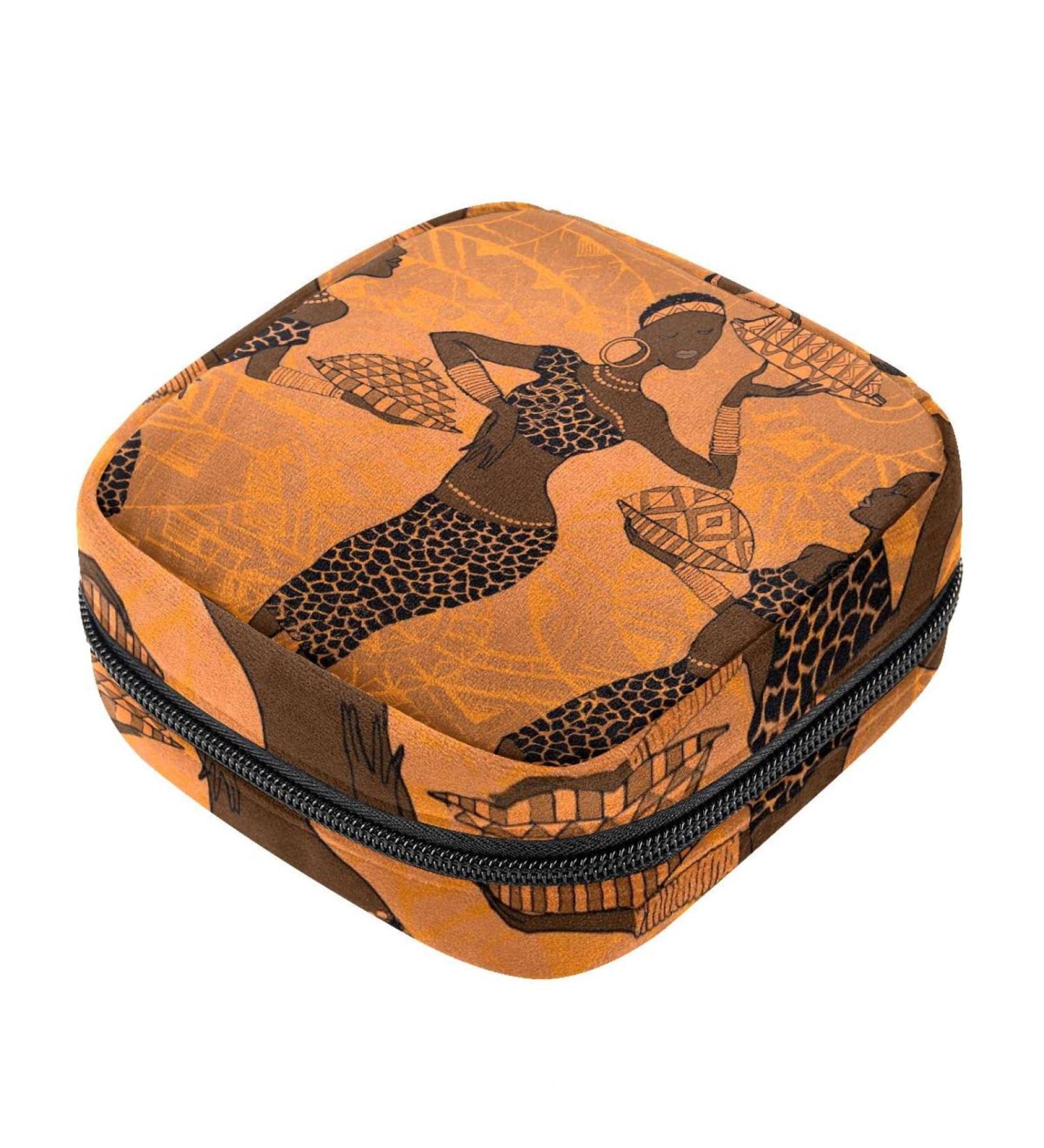 Tribe African Woman Dance Painting Portable Menstrual Cup & Pad Bag - Stylish Zipper Pouch for Girls & Women - Buy Online on GoSupps.com
