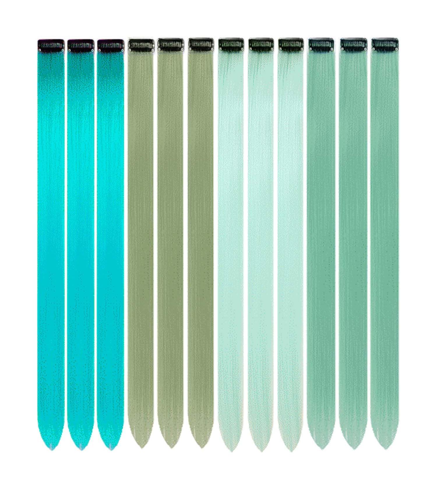 12 Pcs Colored Hair Extensions Colorful Clip in Hair Extensions 22 inch Synthetic Straight Hair Extensions for Kids Girls Women Cyan - Buy Online on GoSupps.com