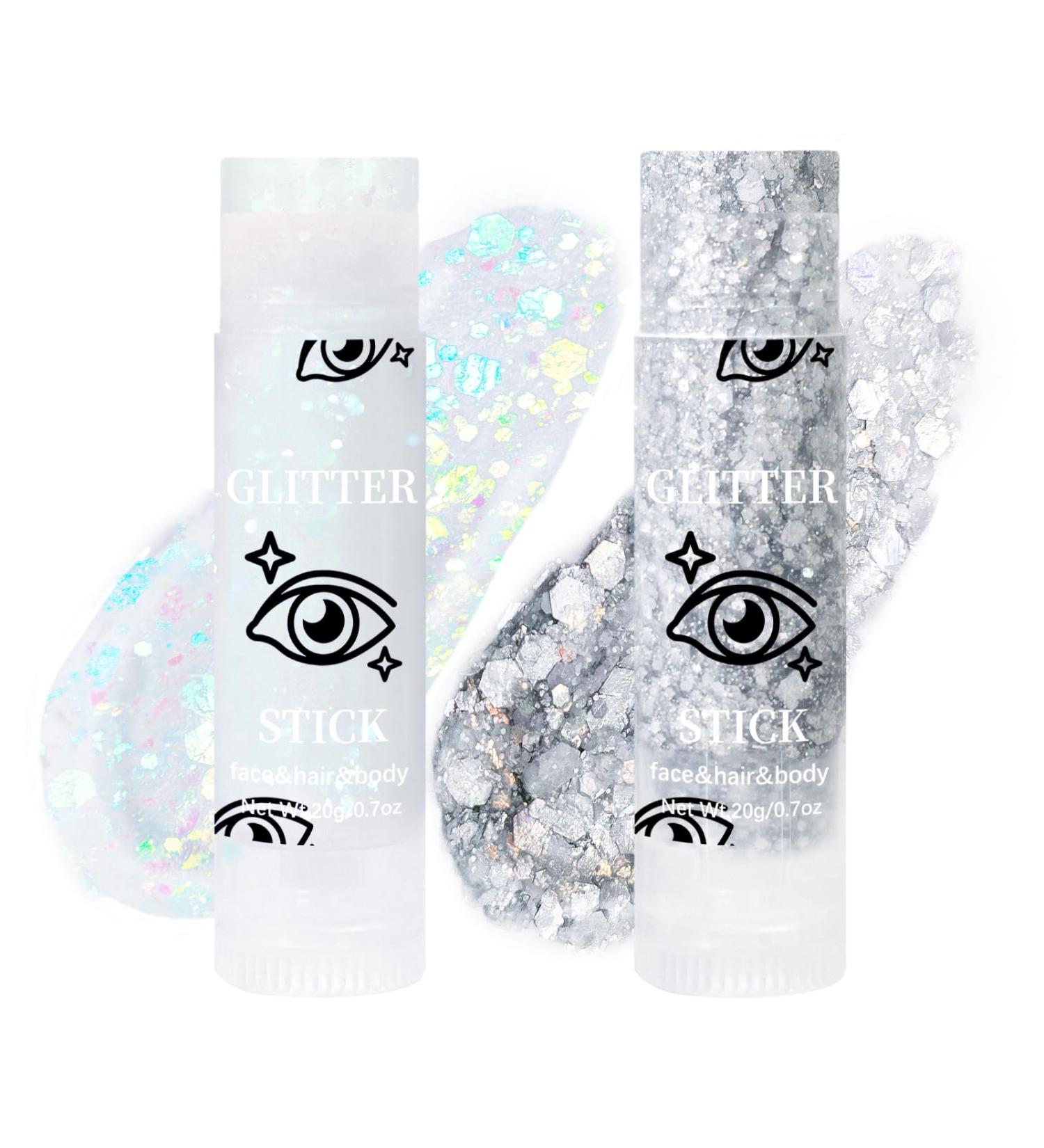 DAGEDA Body Glitter Stick - Holographic White & Silver Glitter for Face Hair & Eyeshadow | Rave Accessories & Chunky Glitter Makeup - Buy Online on GoSupps.com