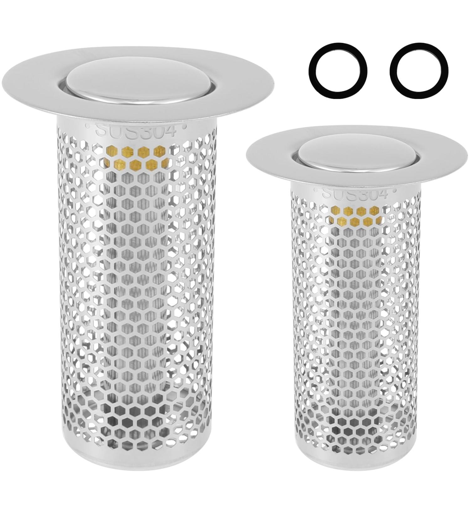 Abizarch 2Pcs Stainless Steel Floor Drain Filter Easy to Use Sink Drain Strainer Filter Multifunctional Sink Drain Strainer Pop Up Bounce Core Bathroom Drain Filter Fast Draining for Bathroom Kitchens - Buy Online on GoSupps.com