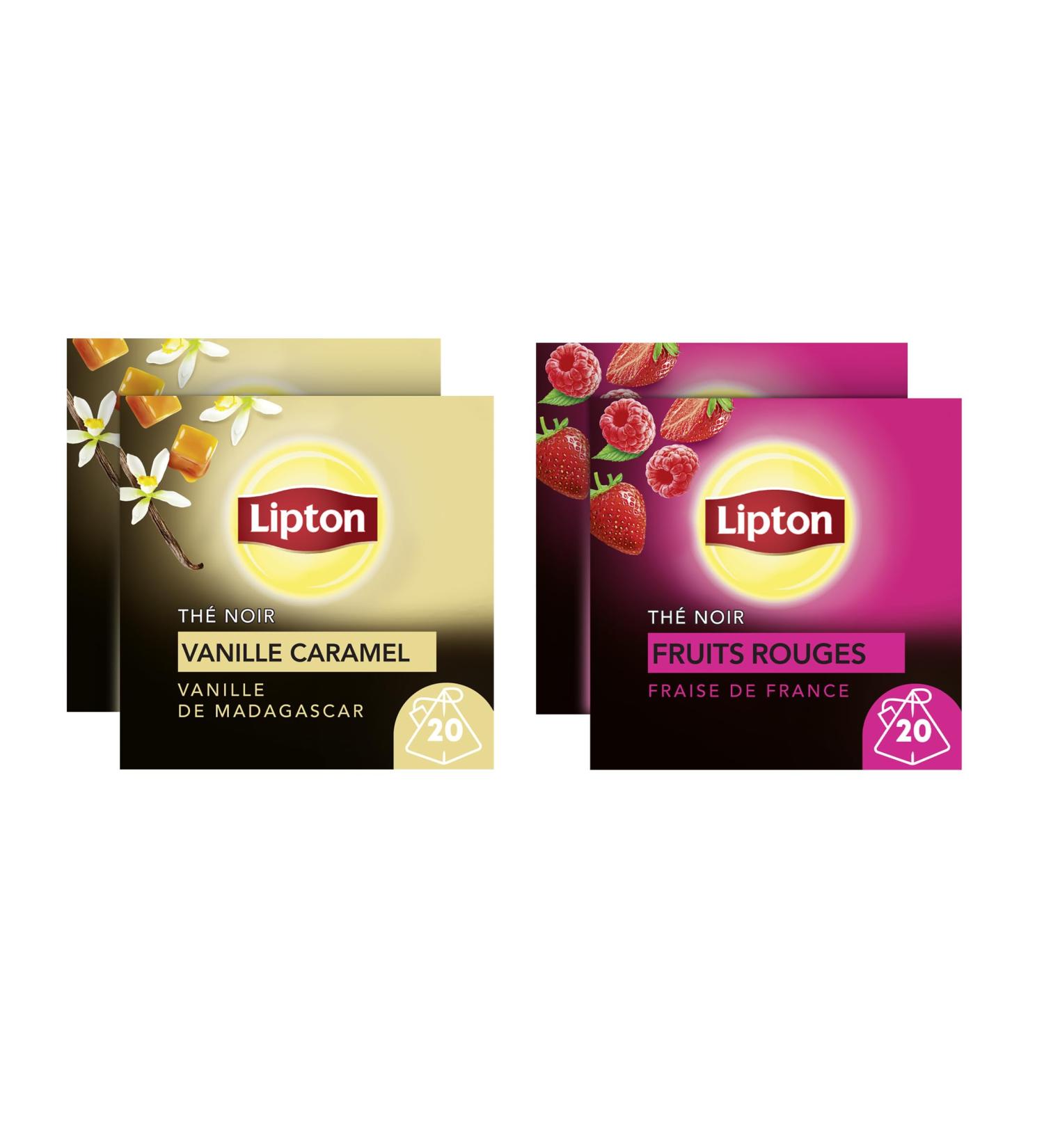 Lipton Th Noir Pack de 4 Boites de th x2 Fraise de France + x2 Vanille de Madagascar 2x40 sachets 80 Sachets - Buy Online on GoSupps.com