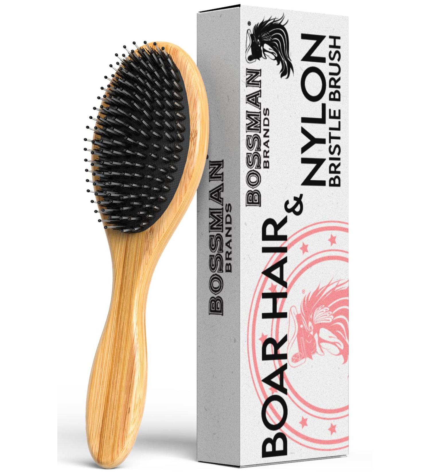 Bossman Boar & Nylon Bristle Hair Beard Brush | Detangling & Straightening | Wooden Oval Wet Brush for Men - Buy Online on GoSupps.com