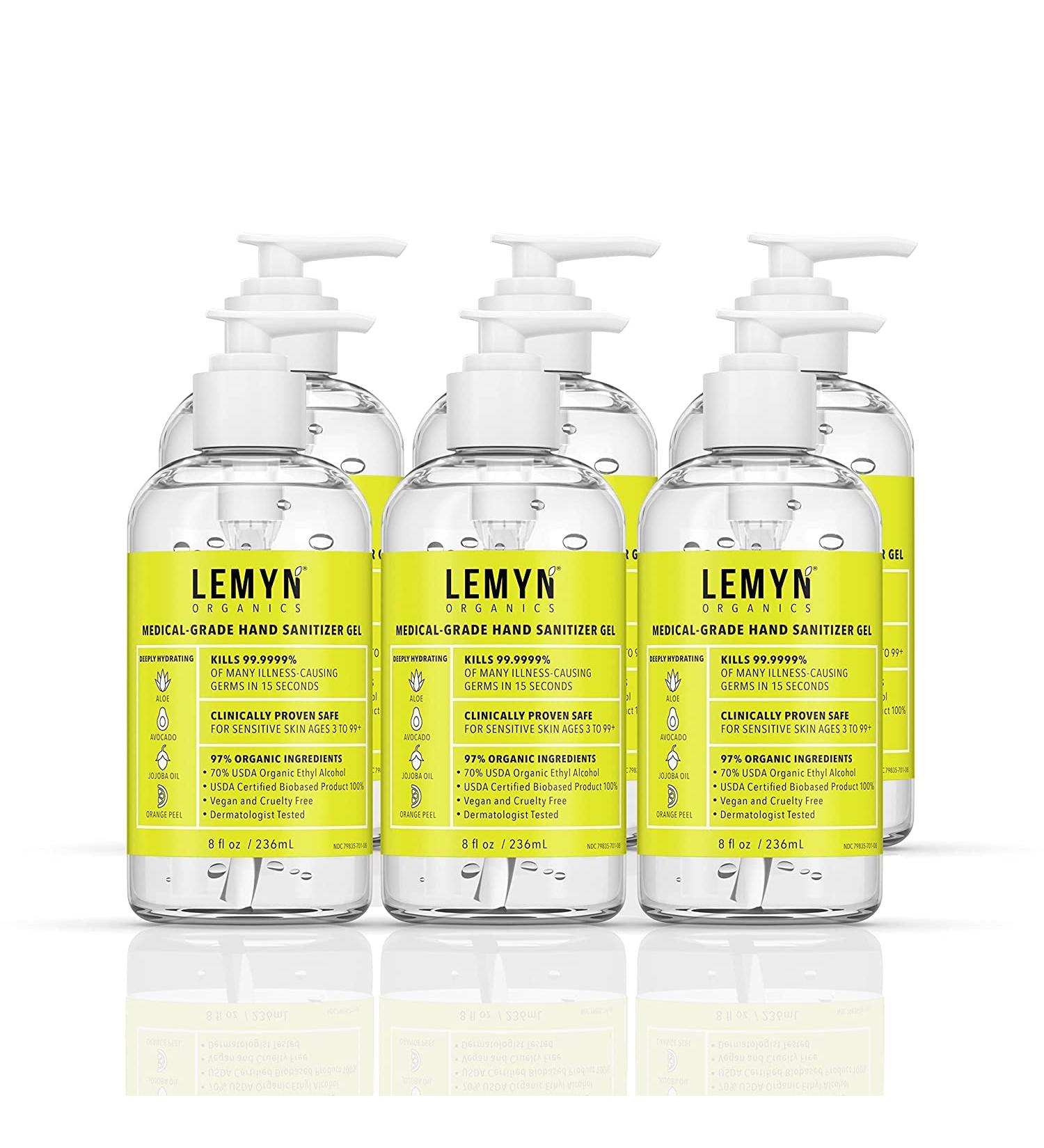 Lemyn Organics 97% Organic Medical Grade Hand Sanitizer Gel - 8 fl. oz. (Pack of 6) with Pump - Best for Clean & Hygienic Hands - Buy Online on GoSupps.com