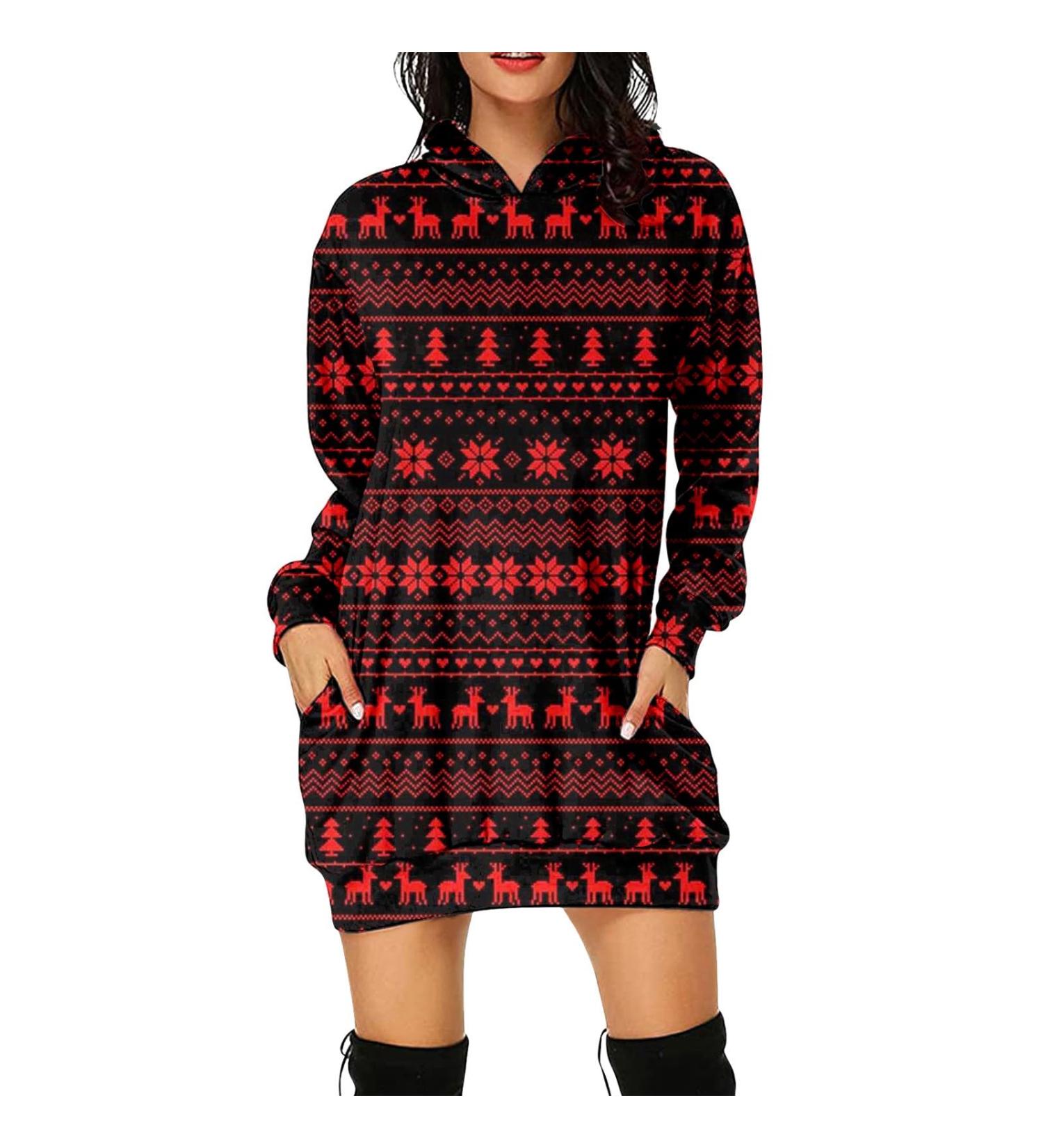 Women's Christmas Hooded Dress | Oversized Cartoon Party Costume | Long-Sleeved Hoodie Dress - Buy Online on GoSupps.com