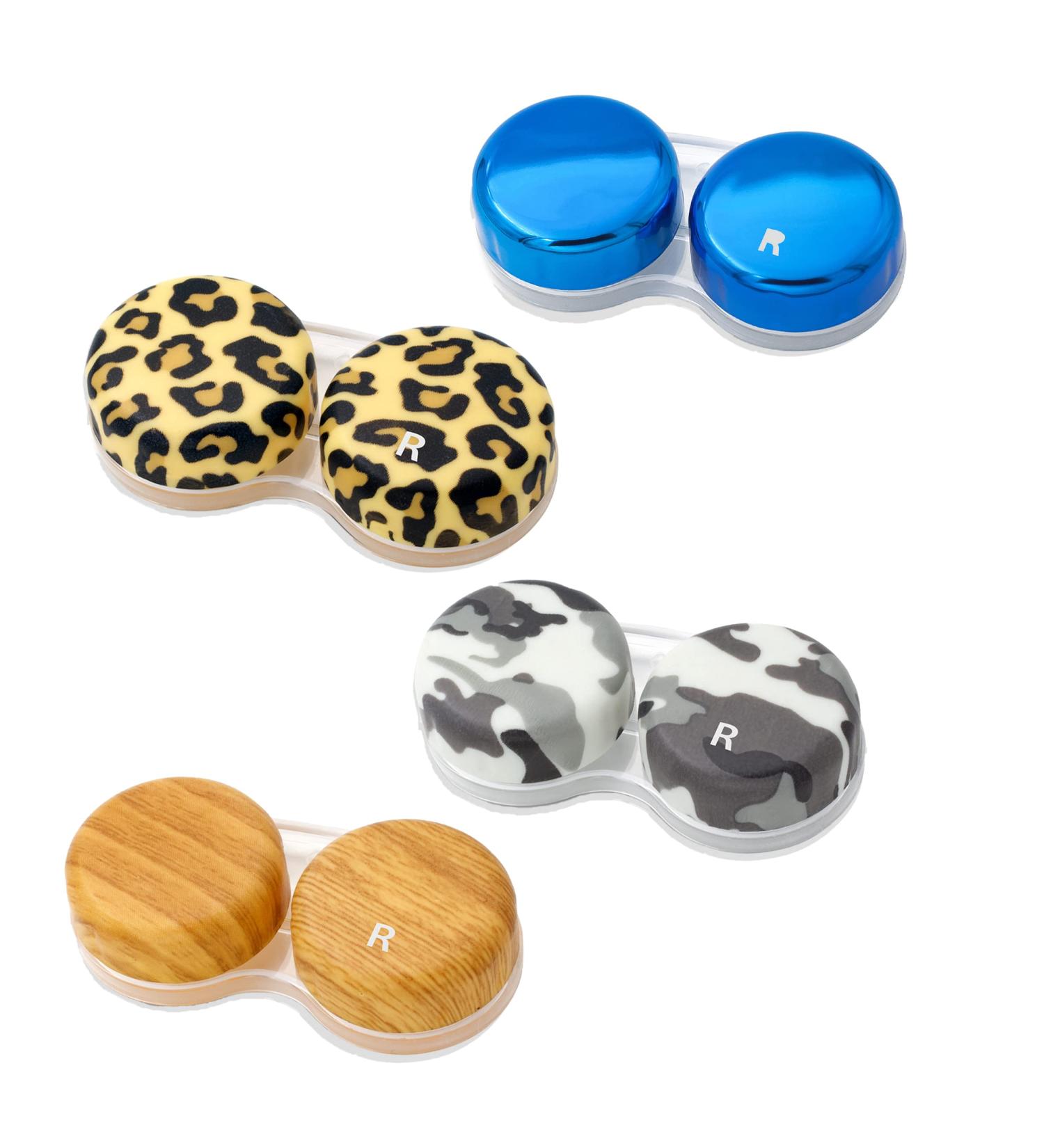 Sports World Vision Opticool Contact lens container with four different designs Cute travel storage with screw cap 3 containers in the same style per order wood effect