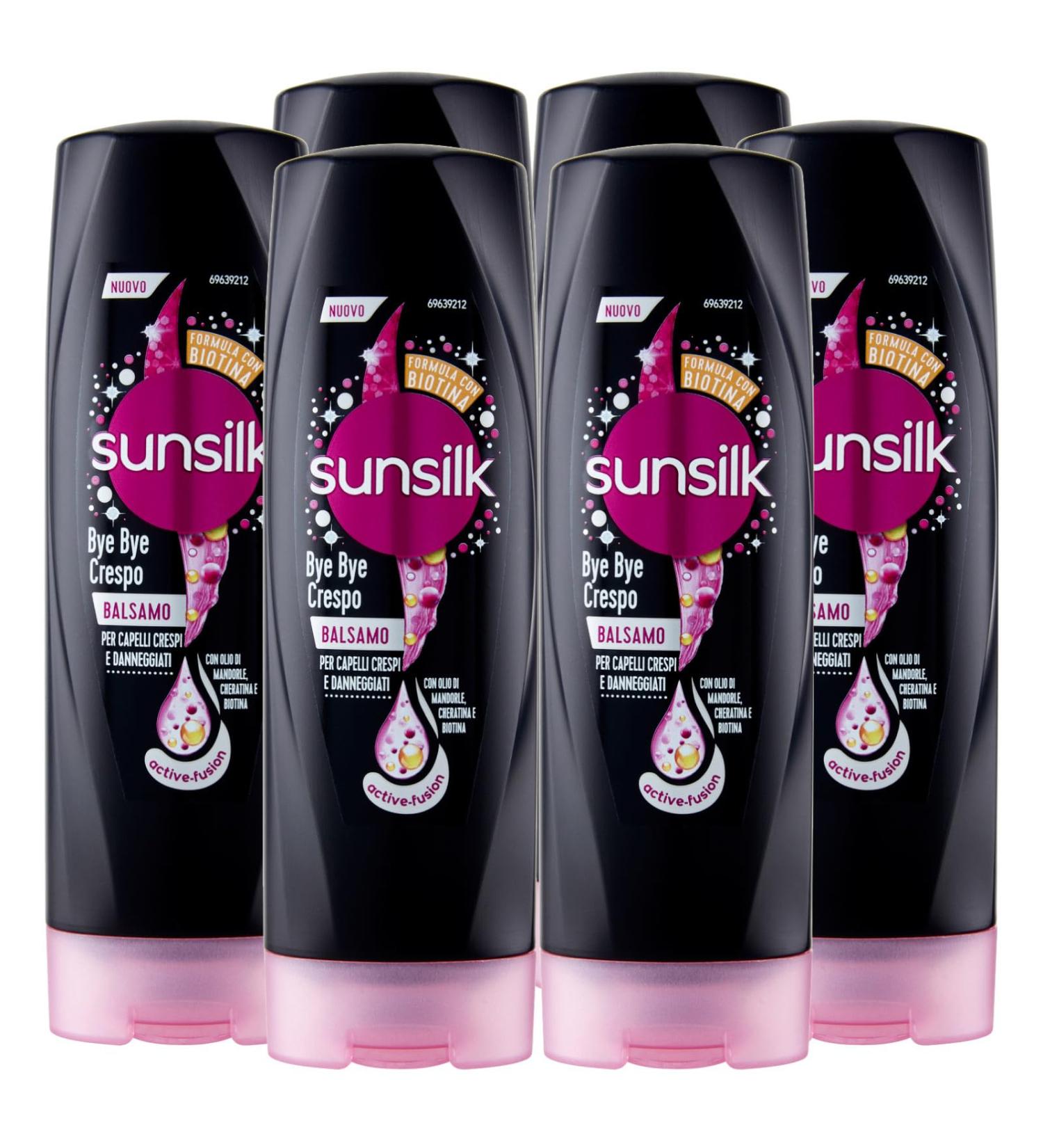 Sunsilk Sunsilk Bye Bye Crespo Conditioner for Crepes & Damaged Hair Active-Fusion Formula with Almond Oil Keratin Biotin Nutritious Action Strengthening Detangler Moisturizer - 6 x 200ml Bottles