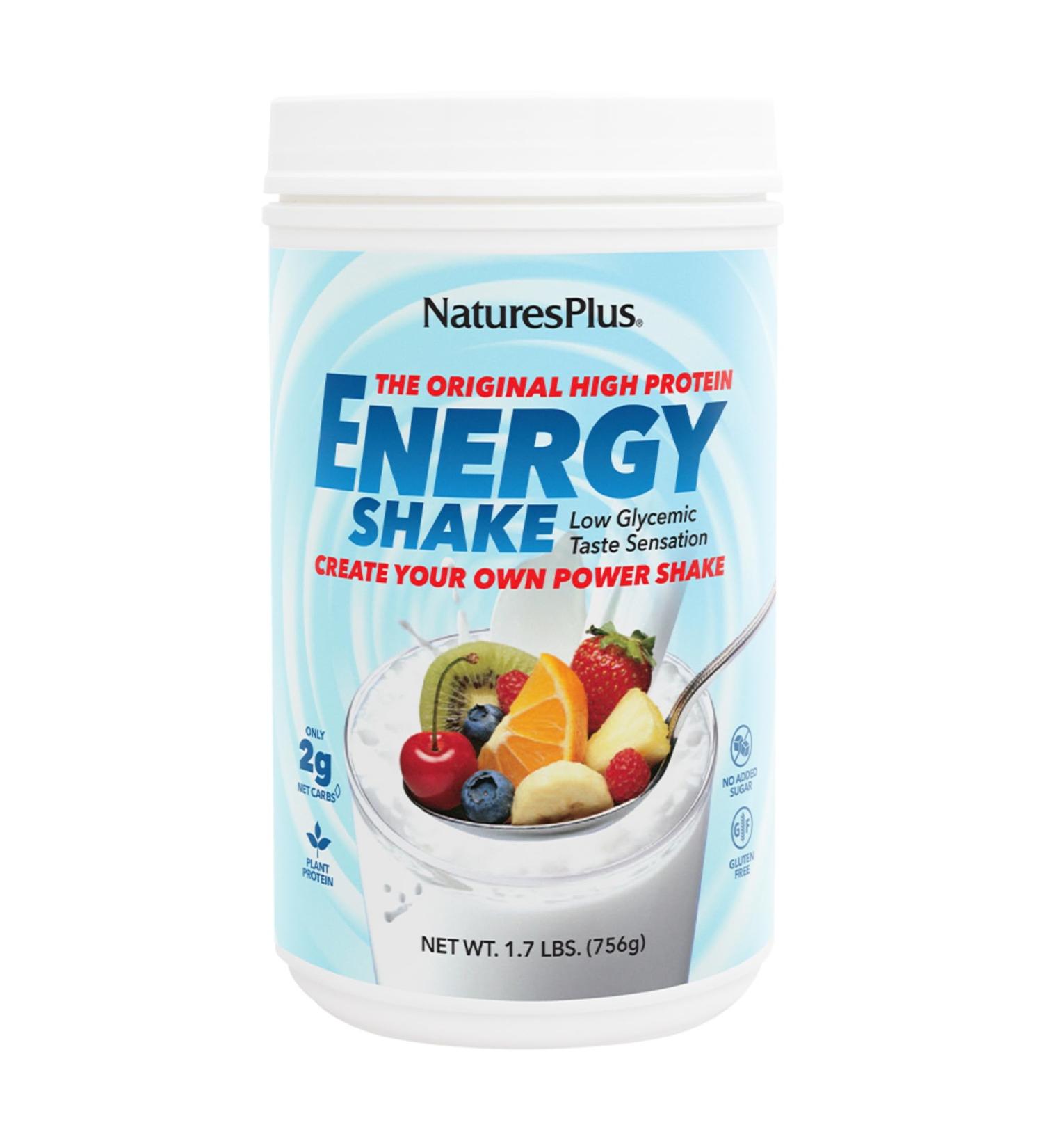 NaturesPlus Energy Shake - 1.7 lb - 16 Grams of Plant-Based Protein Per Serving - Contains Digestion-Supporting Enzymes - No Added Sugar - Non-GMO Vegetarian Gluten Free - 28 Servings Unflavored 1.7 Pound - Buy Online on GoSupps.com