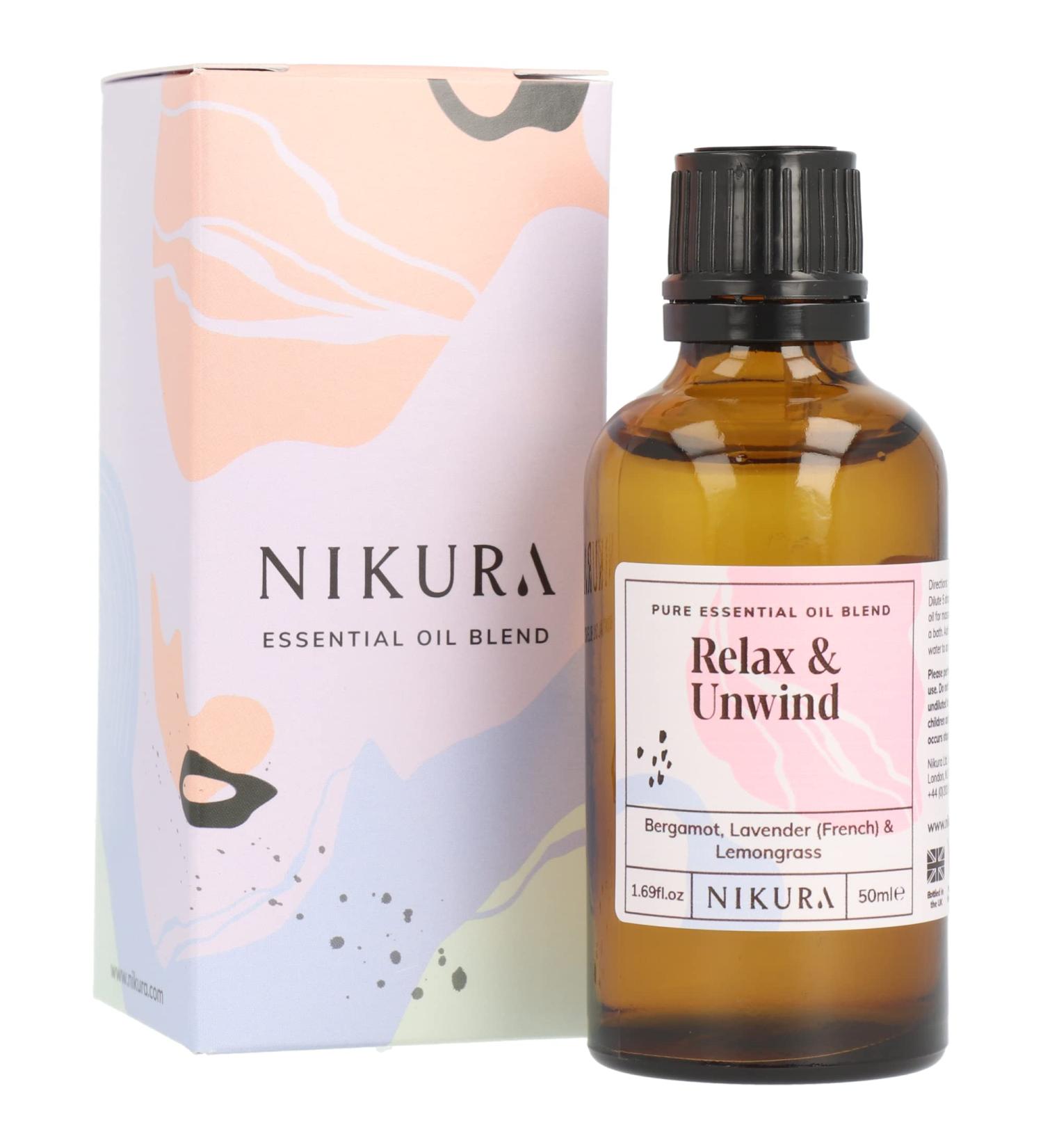 Nikura Relax & Unwind Essential Oil Blend - 50ml | Bergamot Lavender Lemongrass Aromatherapy | Vegan & UK Made - Buy Online on GoSupps.com