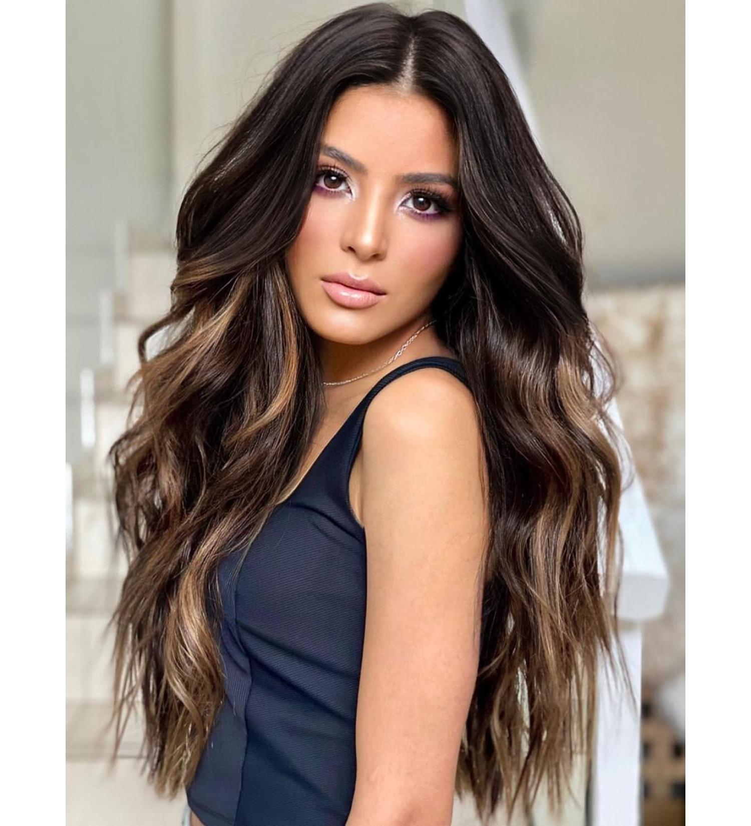 Shop Porsmeer Dark Brown Long Curly Wig for Women - Natural Cosplay & Costume Party Wig with Blonde Highlights - Buy Online on GoSupps.com