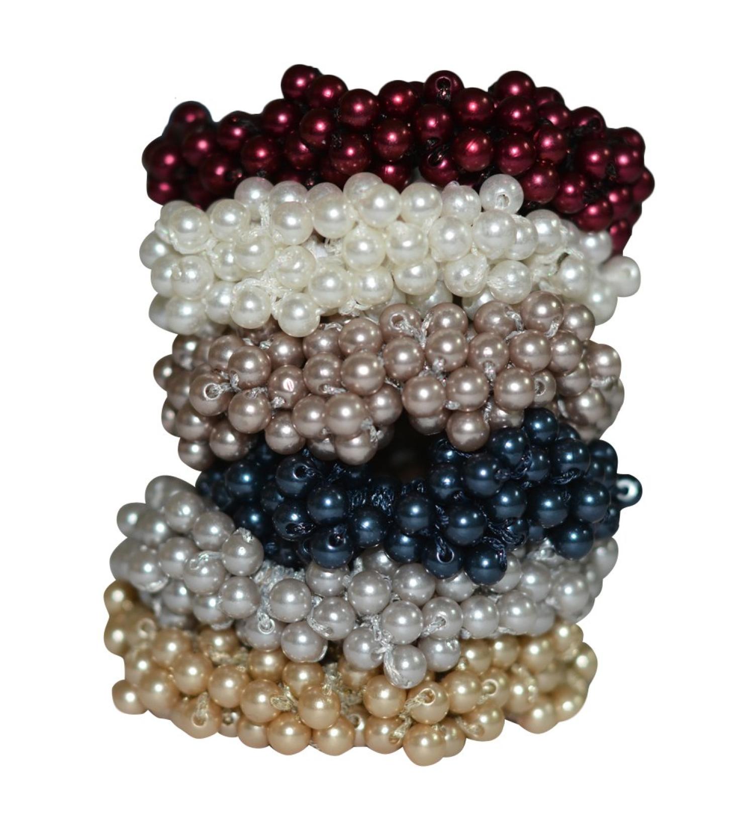 Bzybel 6pcs Thick Solid Decorative Pearl Stretch Hair Ties Pony Elastics Ponytail Holders Pigtail Ties Hair Bands for Girls Women Ladies Thick Fine Hair Accessories
