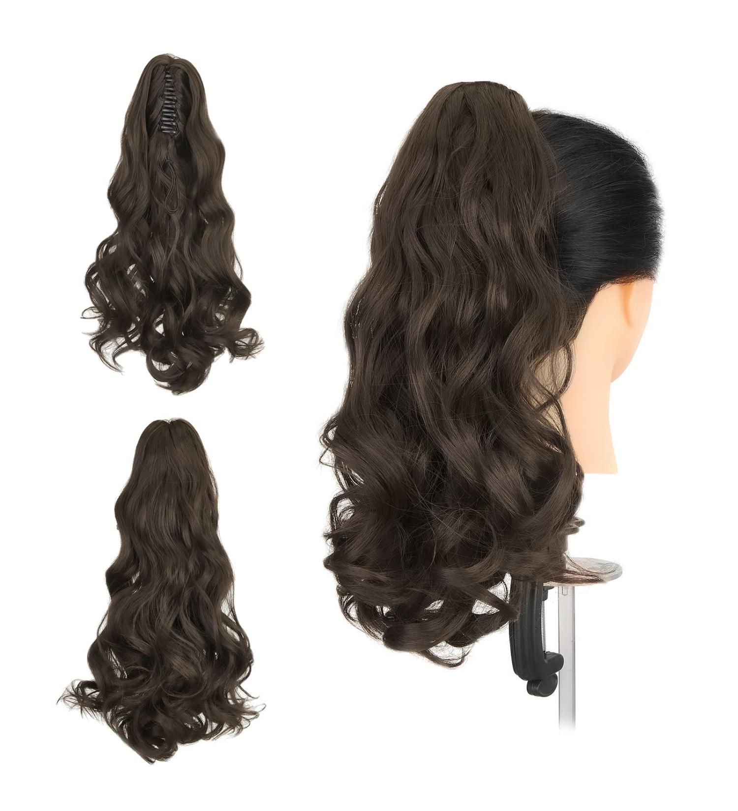 Buy Gairyan 45cm Claw Clip Ponytail Extensions - Curly Wavy Synthetic Hair in Medium Brown | Clip-in Hair Extensions for Women - Buy Online on GoSupps.com
