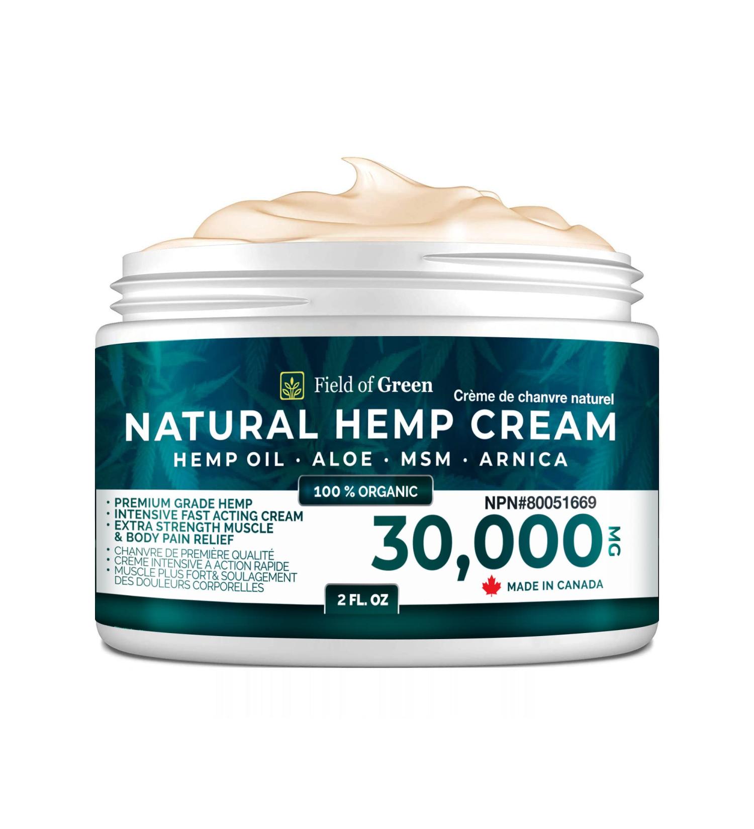 FIELD OF GREEN Hempseed Cream | Maximum Strength | Instant Relief - Body Rub | Soothes Discomfort Hands Knees Neck Back Nerves Joints | Support | MSM Arnica | All Natural | Canadian | 2 oz (60mL). - Buy Online on GoSupps.com