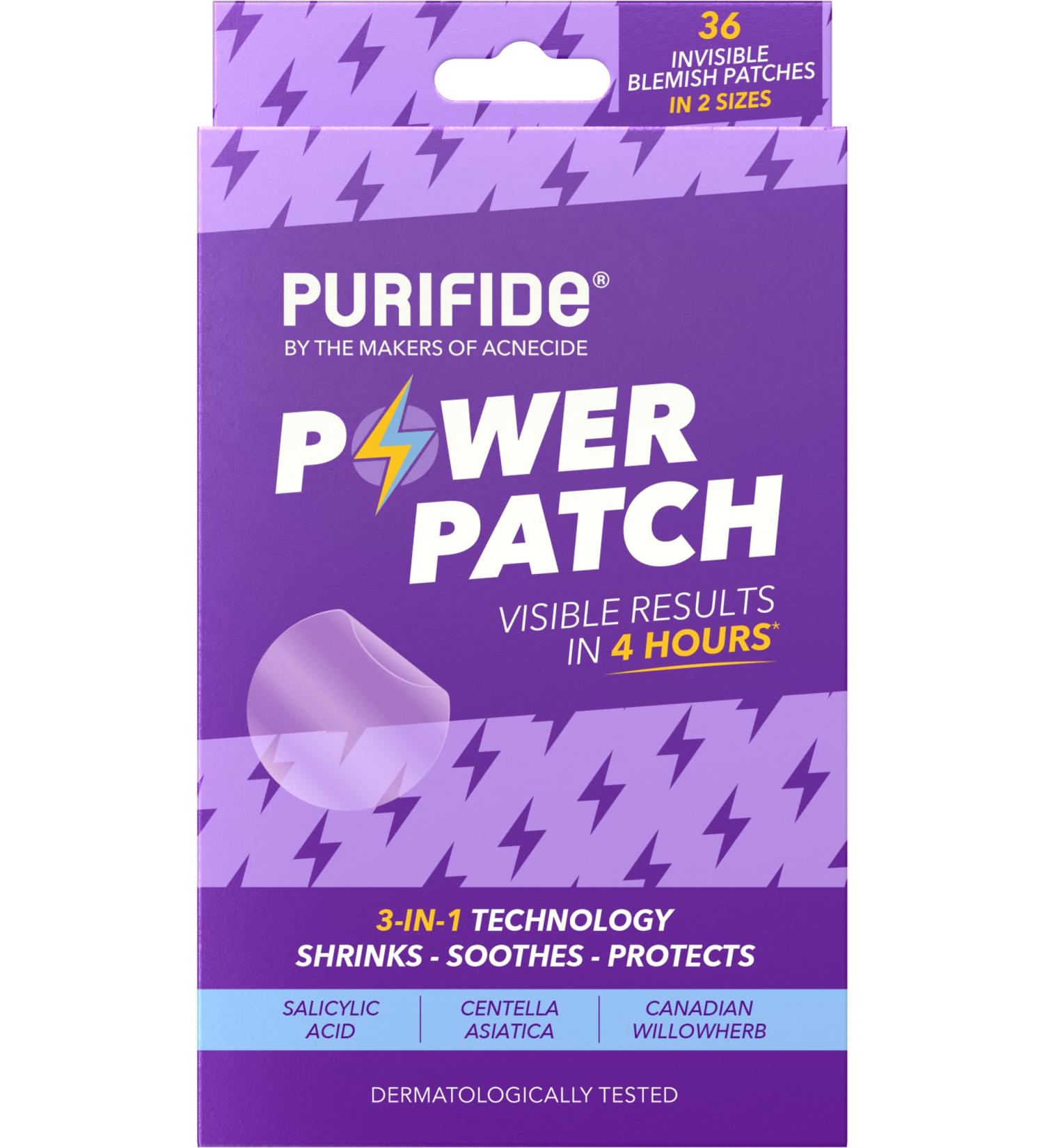 Purifide by Acnecide 3-in-1 Power Patch - 36 Spot Patches for Emerging Spots | Salicylic Acid Pimple Patches for Blemish-Prone Skin - Buy Online on GoSupps.com