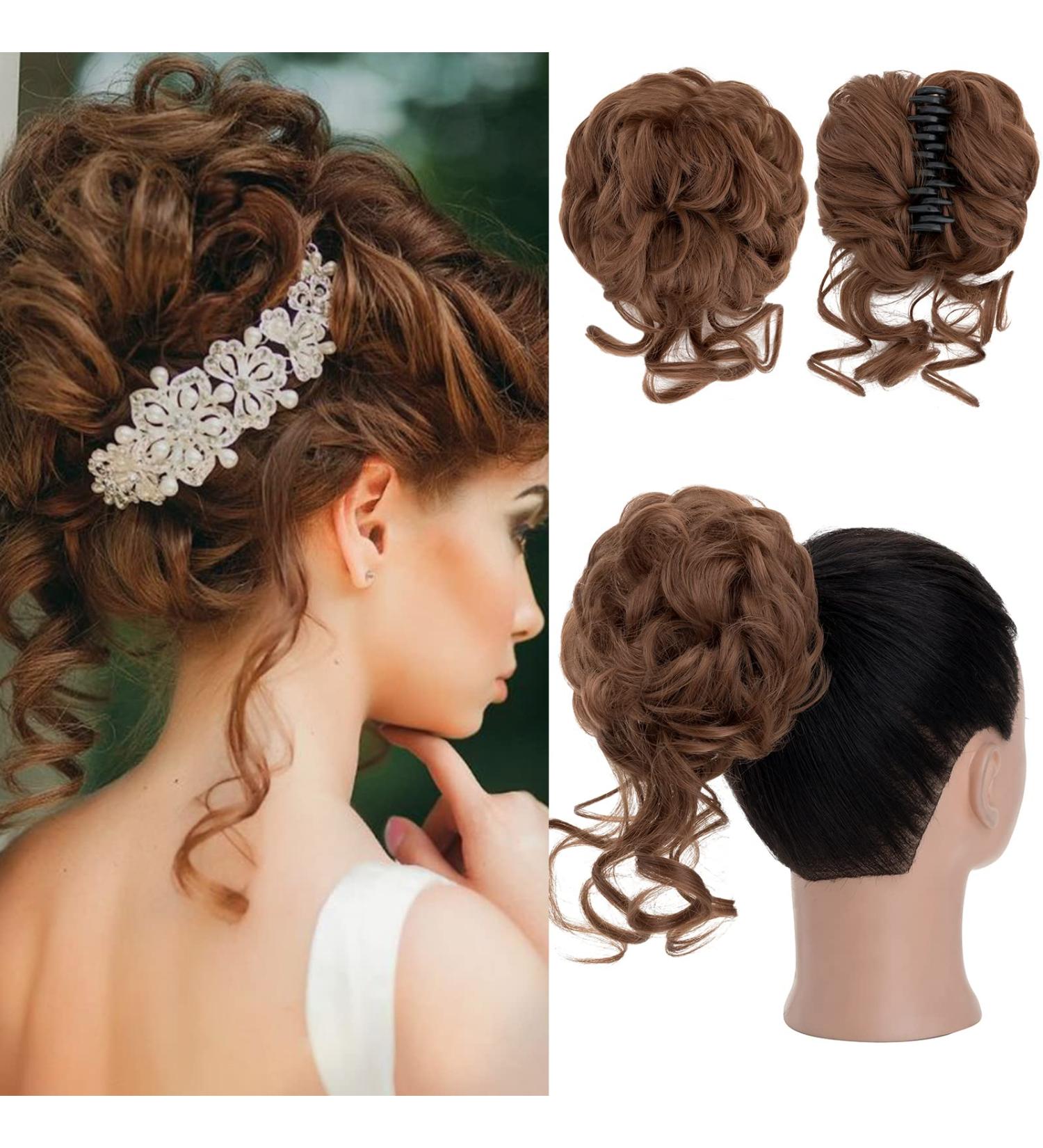 Synthetic Claw Clip Messy Bun Hairpiece, Light Auburn 30 - Women's Curly Wavy Updo Chignon Scrunchie Ponytail Extension by S-Noilite - Buy Online on GoSupps.com
