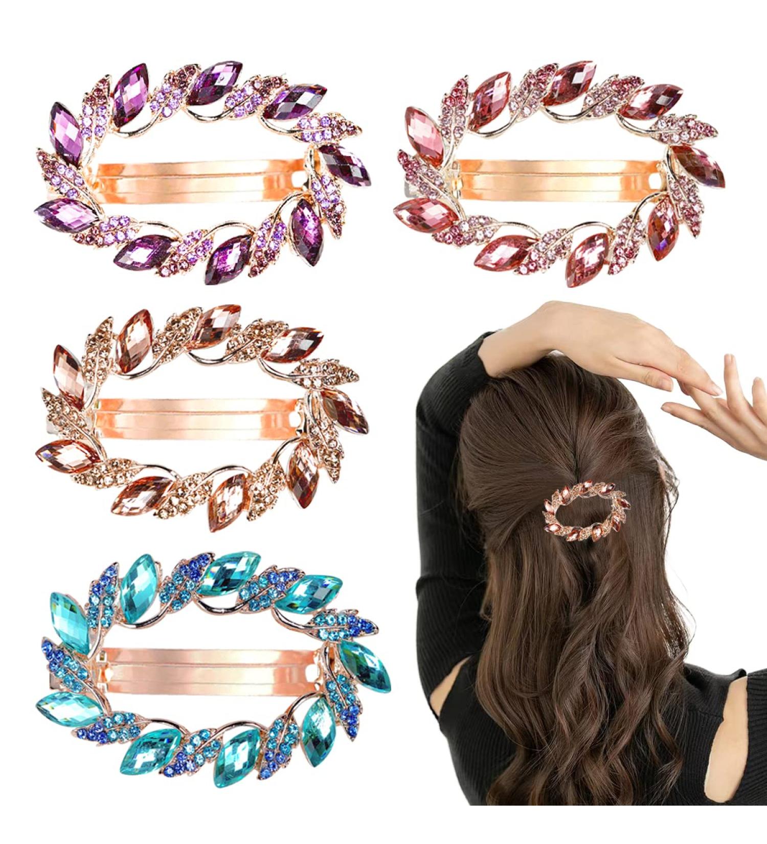 4 PCS Leaf Rhinestone Hair Clips - Sparkly Hair Accessories for Women - Mother's Day Gift - Buy Online on GoSupps.com