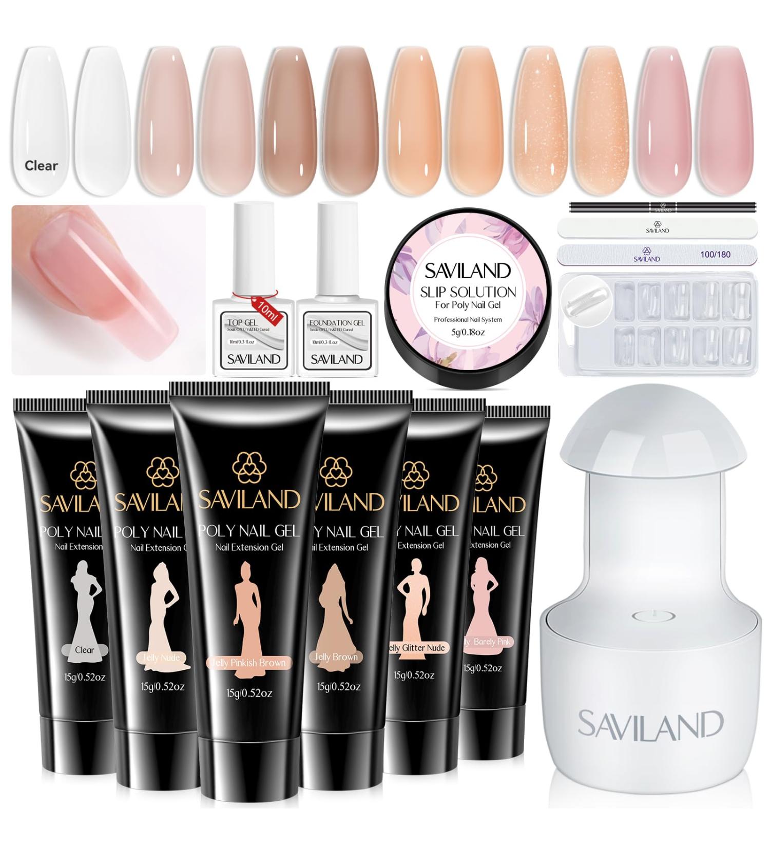 Saviland Poly Gel Nail Kit with UV Lamp - 6 Colors Builder Gel Kit for Beginner Nail Art - Clear/Pink/Jelly Poly Nail Extension - Buy Online on GoSupps.com