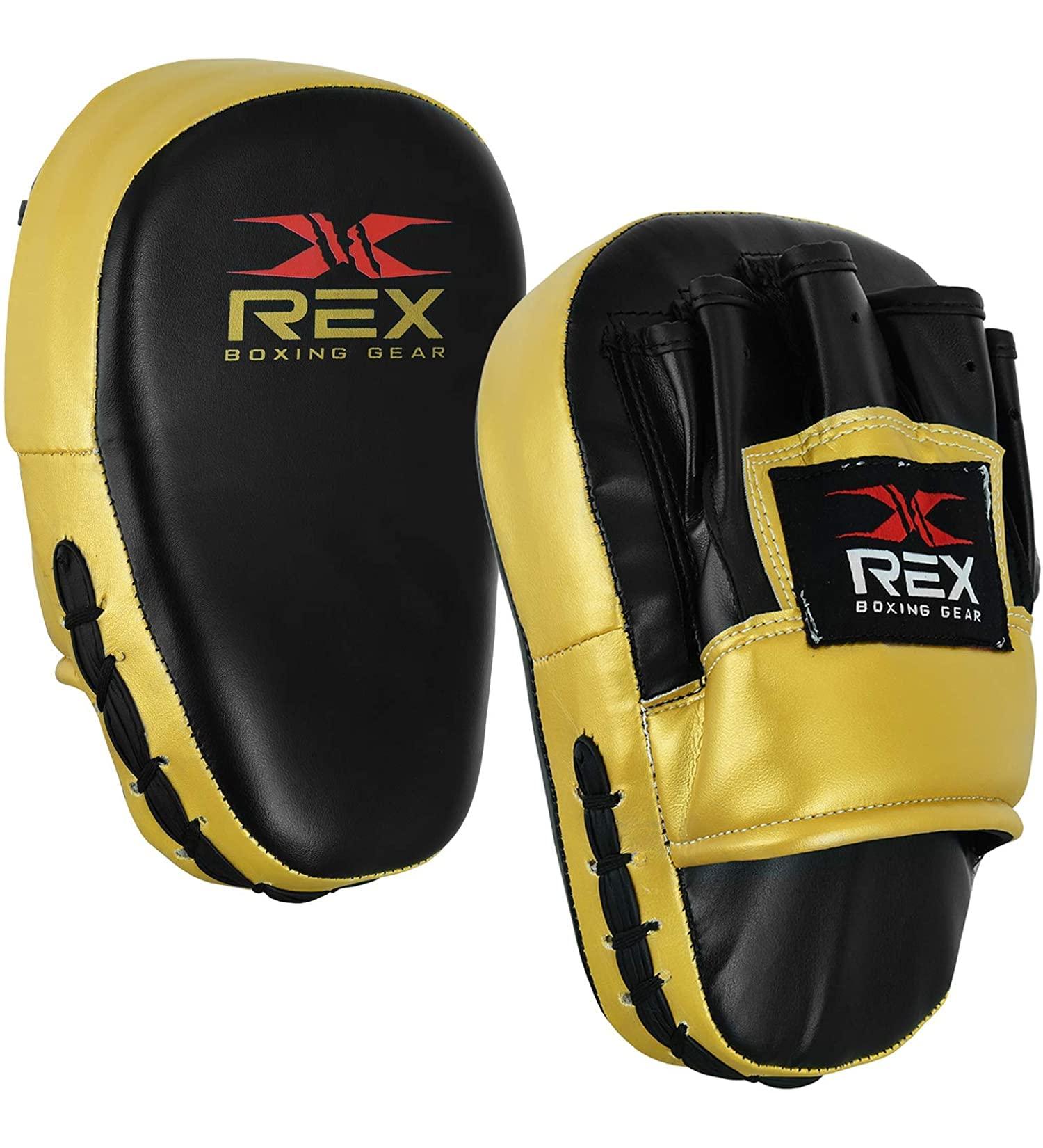 Rex Kidz Boxing Focus Pads - Junior Hook and Jab Target Mitts for Kids in Black/Gold - Buy Online on GoSupps.com