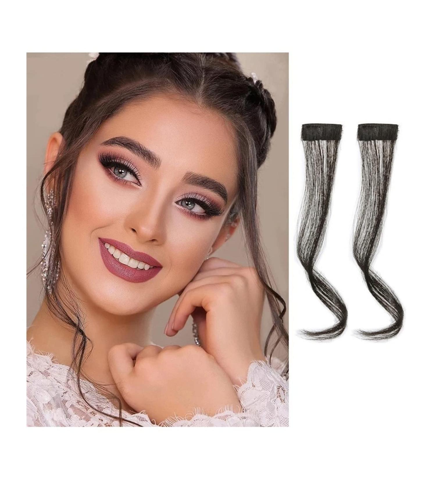 Bangs Hair Clip 2Pcs/set Synthetic Hair Bangs Clip in Front Side Bangs Wavy Curly Hair Extensions 30/35CM Long Natural Dragon beard Bangs Hairpiece for Women Bangs Clip in Hair (Color : 30cm Brown Bl 30cm Brown Black - Buy Online on GoSupps.com