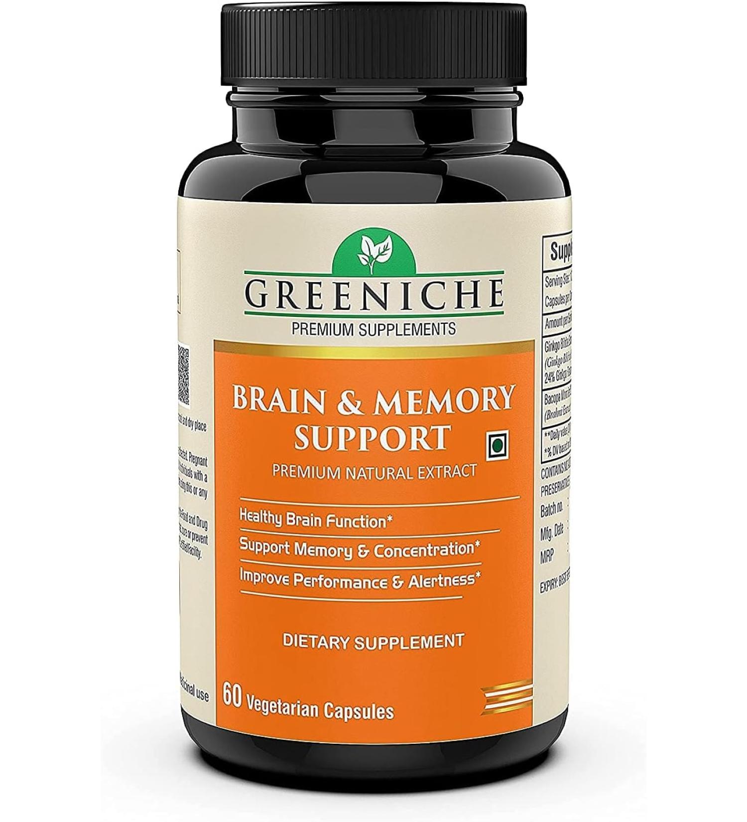 QURA QURA Greeniche Vegetarian Brain & Memory Support in 500mg Vegetarian Capsules | Herbal & Natural | 60 Vegetarian Capsules