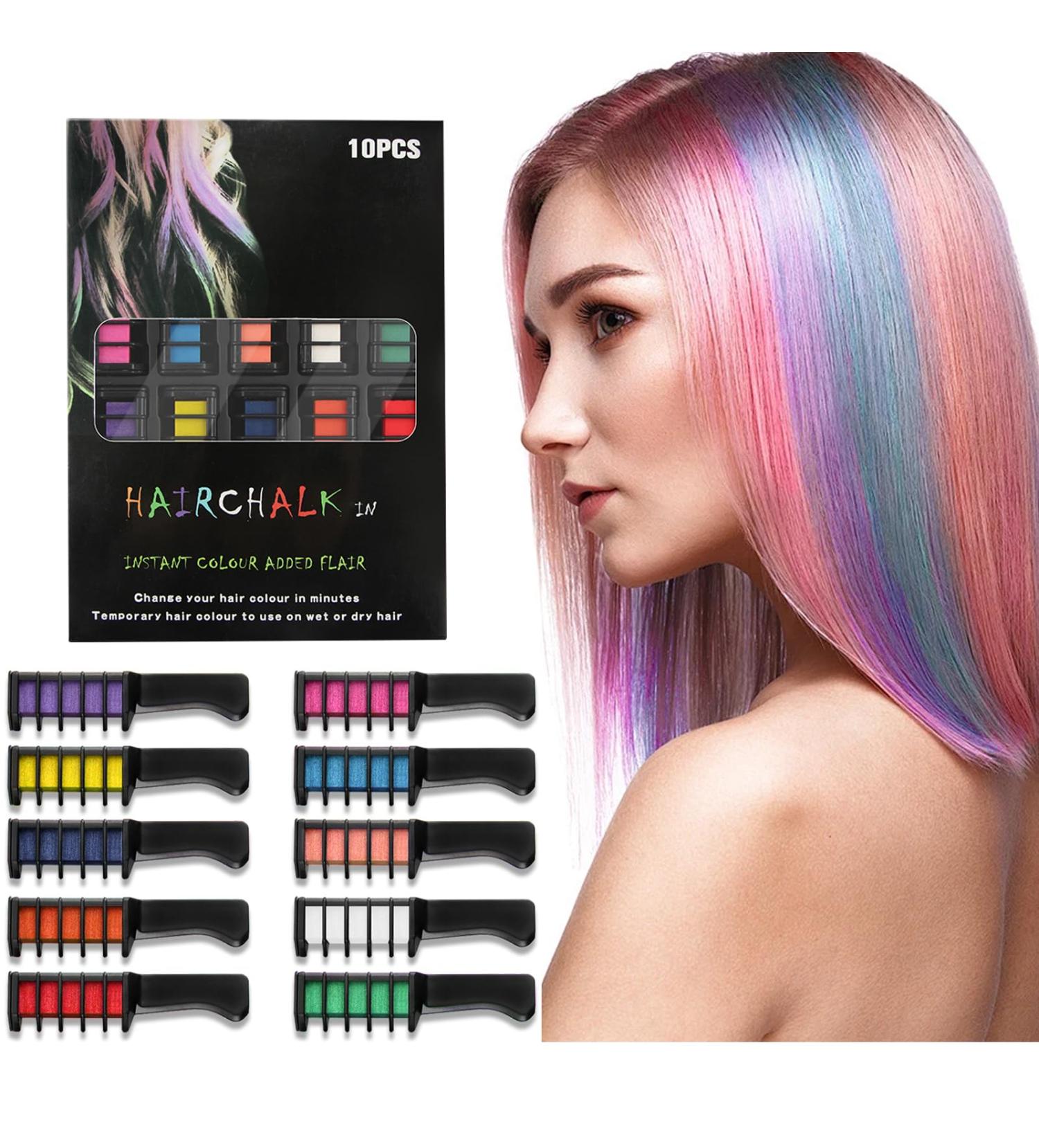 Gireatick 10 Colors Hair Chalk Comb for Girls Kids Temporary Hair Color Dye for Girls Kids Gifts on Valentine's Day Cosplay for Age 8-12 Washes Out Easily Non-Toxic and Safe for All Ages Including - Buy Online on GoSupps.com