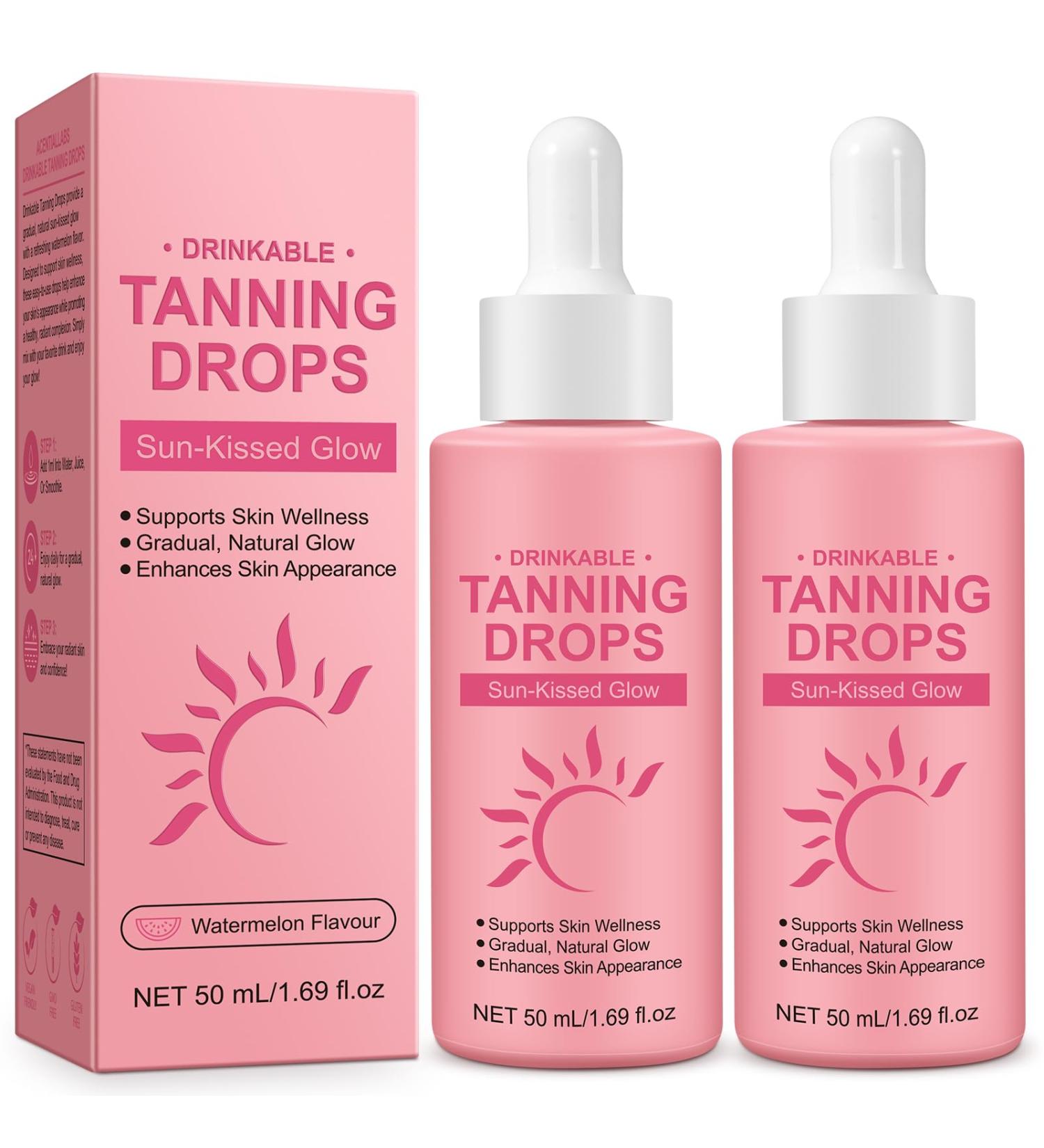 2Pcs Sunless Tanning Drops to Drink Natural Drinkable Sunless Tanning Drops Oral Self Tanning drop Gradual Glow Moisturizing Tanner for Face & Body Tanning Supplement Naturally Boost Melannin 1.69 Fl Oz (Pack of 2) - Buy Online on GoSupps.com