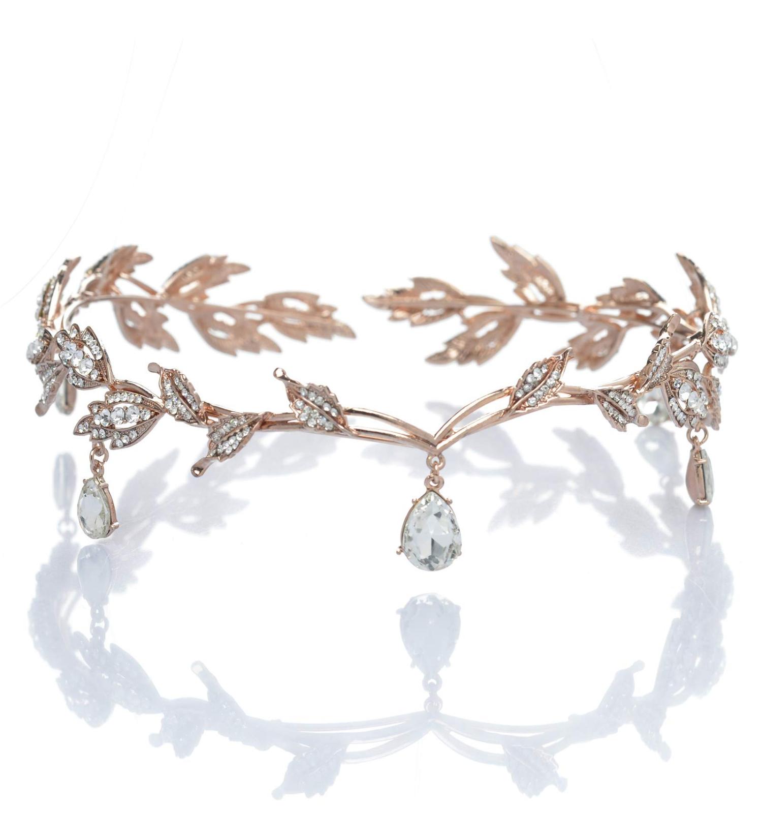 SWEETV Rose Gold Wedding Tiara for Bride | Elf Cosplay Crown | Princess Hair Accessories - Perfect for Prom, Photoshoot, Halloween - Buy Online on GoSupps.com