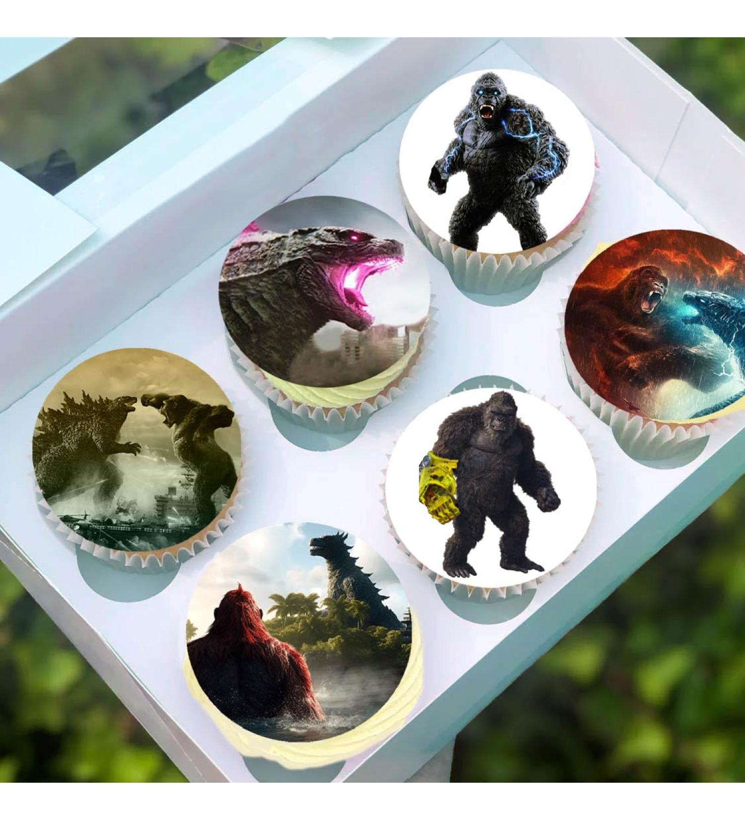 Pre-Cut Godzilla x Kong 2A Edible Stand up Wafer Paper Cupcake Toppers Cake Decorations Birthday Party (12)