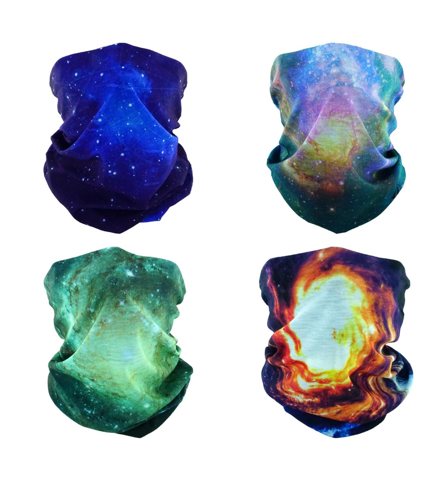SMEHCF 4-Pack Multi-Purpose Bandanas | Breathable Washable Headbands Storm Hoods & Face Masks for Men & Women | Galaxy Blue Orange & Green - Buy Online on GoSupps.com