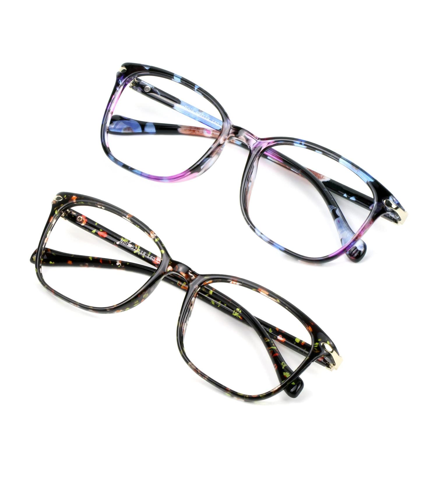 2 Pack Pink+Floral Blue Light Blocking Glasses for Women/Men - Anti Eyestrain & Glare, Computer/TV Reading, Stylish Square Frame - Buy Online on GoSupps.com