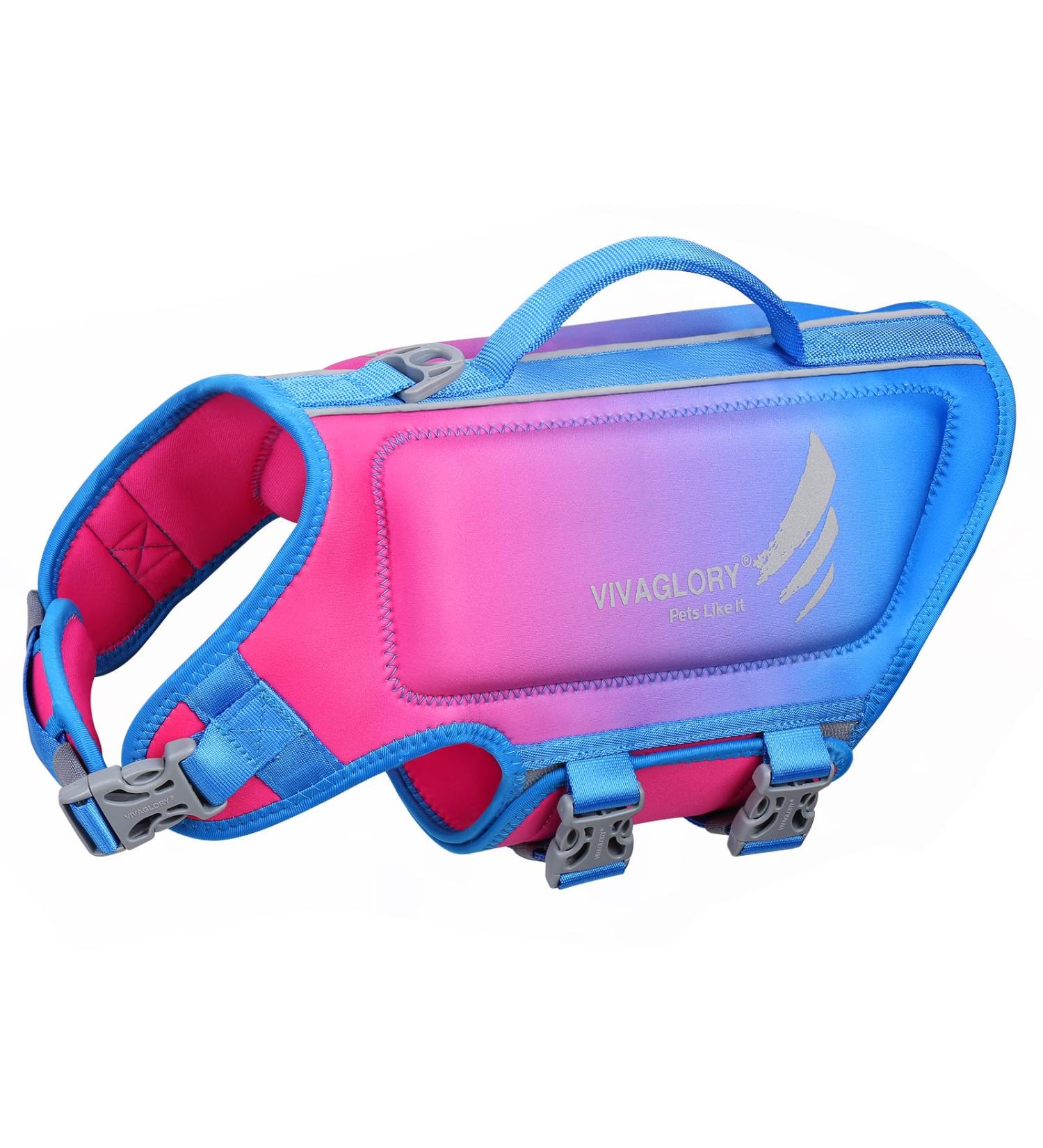 Vivaglory Light Lifeguard Dog Vest - Skin-Friendly Neoprene Swimming Vest for Small Dogs - Pink & Blue - Quick Lock & D-Ring - Size S (Chest 48-56cm) - Buy Online on GoSupps.com