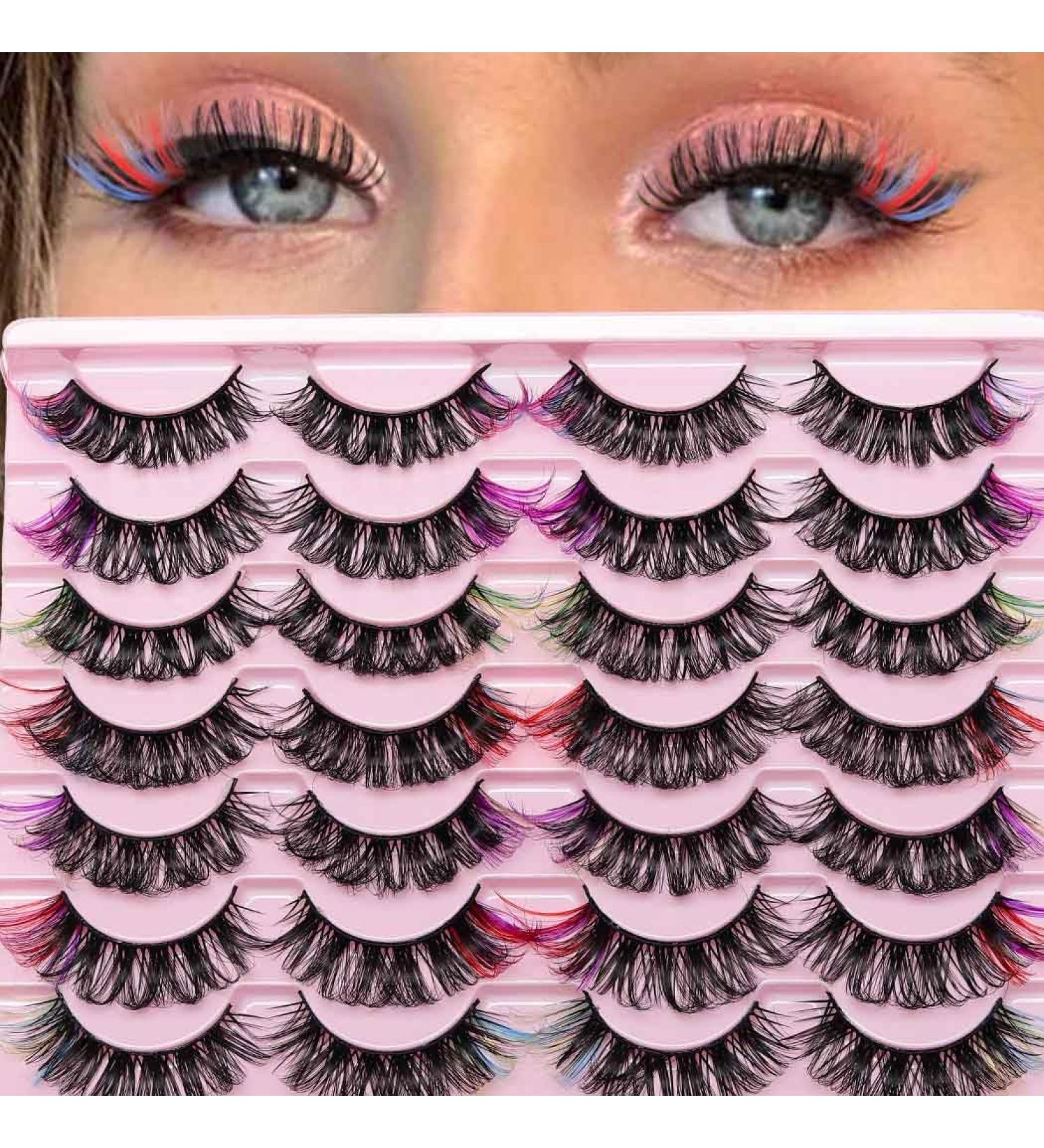 Uranian Colorful Fluffy Faux Mink Eyelashes - 14 Pairs D Curl Long Dramatic Volume Lashes for Women & Girls - Buy Online on GoSupps.com