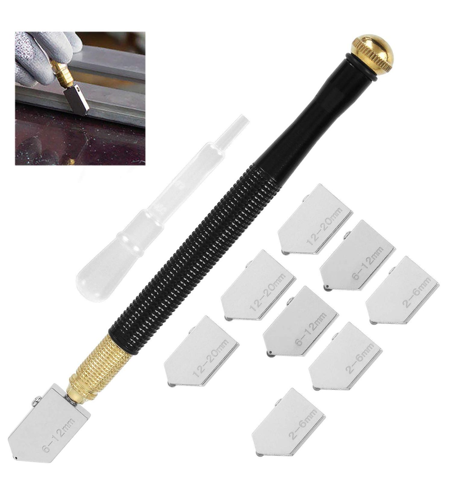 Glass Cutter Tool Set  2mm-20mm Mirror Cutting Tools Glass Cutter for Thick Glass Mirrors Tiles Mosaic  Pencil Style Oil Feed Carbide Tip with 3 Types 8 Replacement Heads  Screwdriver and Oil Dropper - Buy Online on GoSupps.com