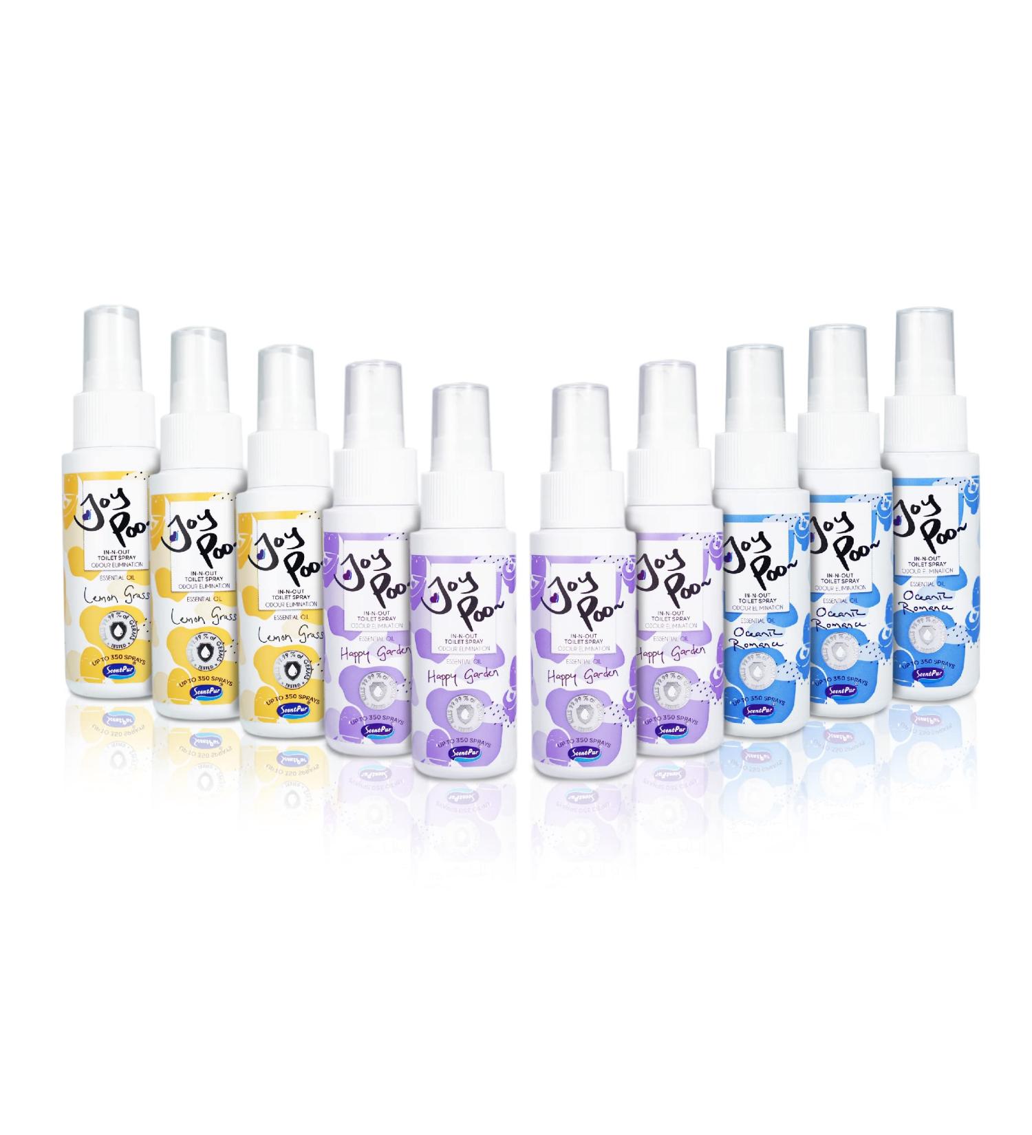 4X JoyPoo (Happy Garden) + 3X JoyPoo (Lemon Grass) + 3X JoyPoo (Oceanic Romance) Toilet Odor Pleasant Smell Elimination Spray 2oz/Bottle - Buy Online on GoSupps.com