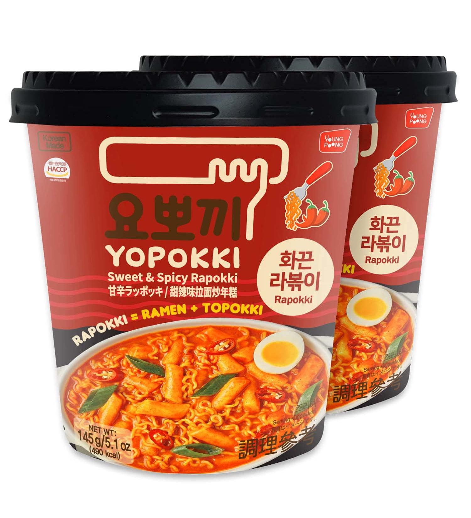 Yopokki Hot Spicy Rabokki Cup - Korean Ramen Noodle Tteokbokki Rice Cakes (2 Cup) - Buy Online on GoSupps.com
