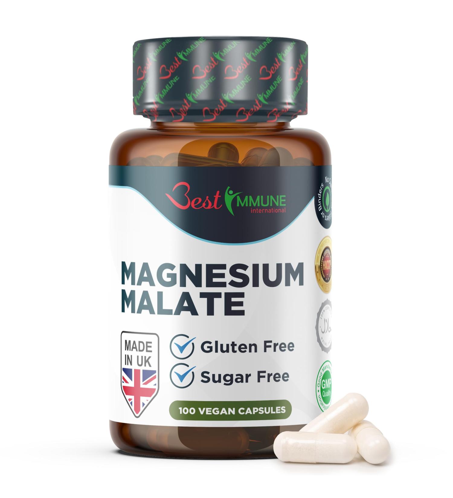 Best Immune International Highquality magnesium malate 500 mg ideal strength 100 Vegan capsules Highest bioavailability Natural product - Buy Online on GoSupps.com