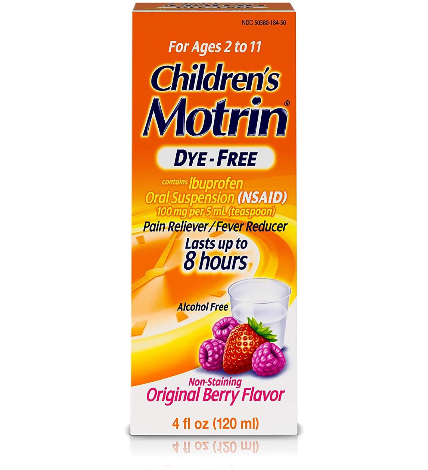 Johnson & Johnson Motrin Childrens Formula 4 oz Dye- Free Berry