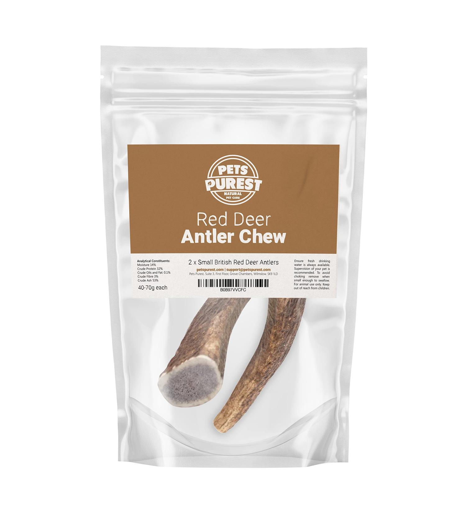 Pets Purest 100% Natural Red Deer Antlers for Dogs - 2 Small Stag Horn Bones - Premium Treat & Plaque Removal Chews - Buy Online on GoSupps.com